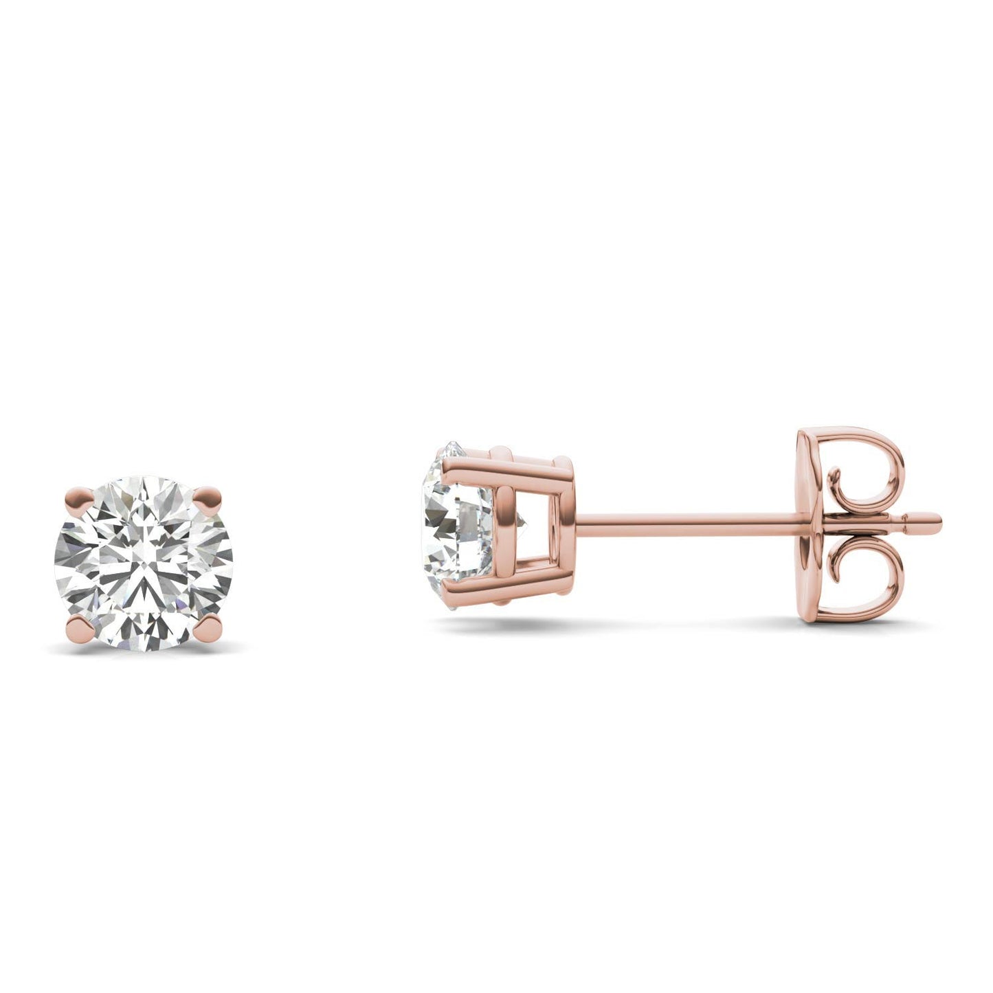 1 CTW Round Caydia Lab Grown Diamond Four Prong Stud Earrings 18K Rose Gold
