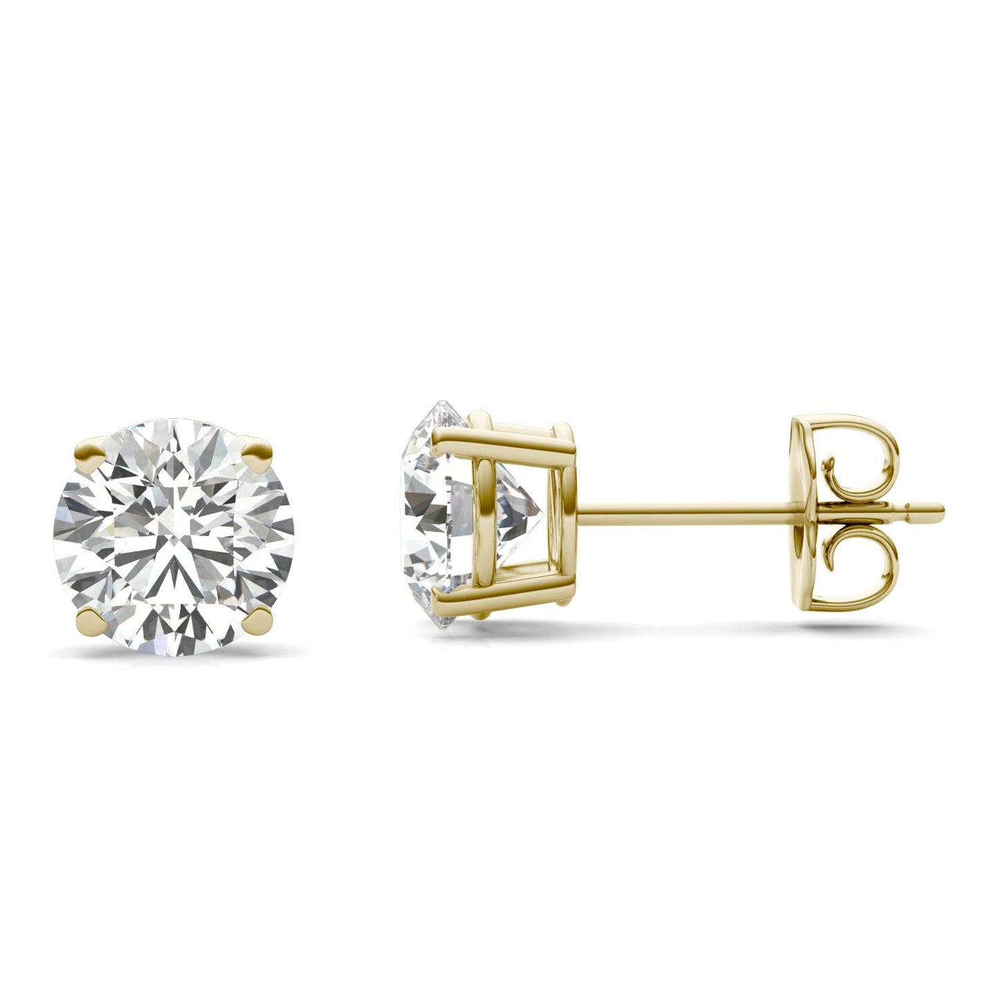 2 CTW Round Caydia Lab Grown Diamond Four Prong Stud Earrings 18K Yellow Gold