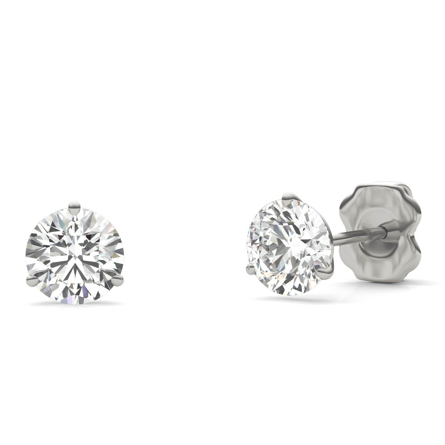 1 CTW Round Caydia Lab Grown Diamond Three Prong Martini Stud Earrings 14K White Gold