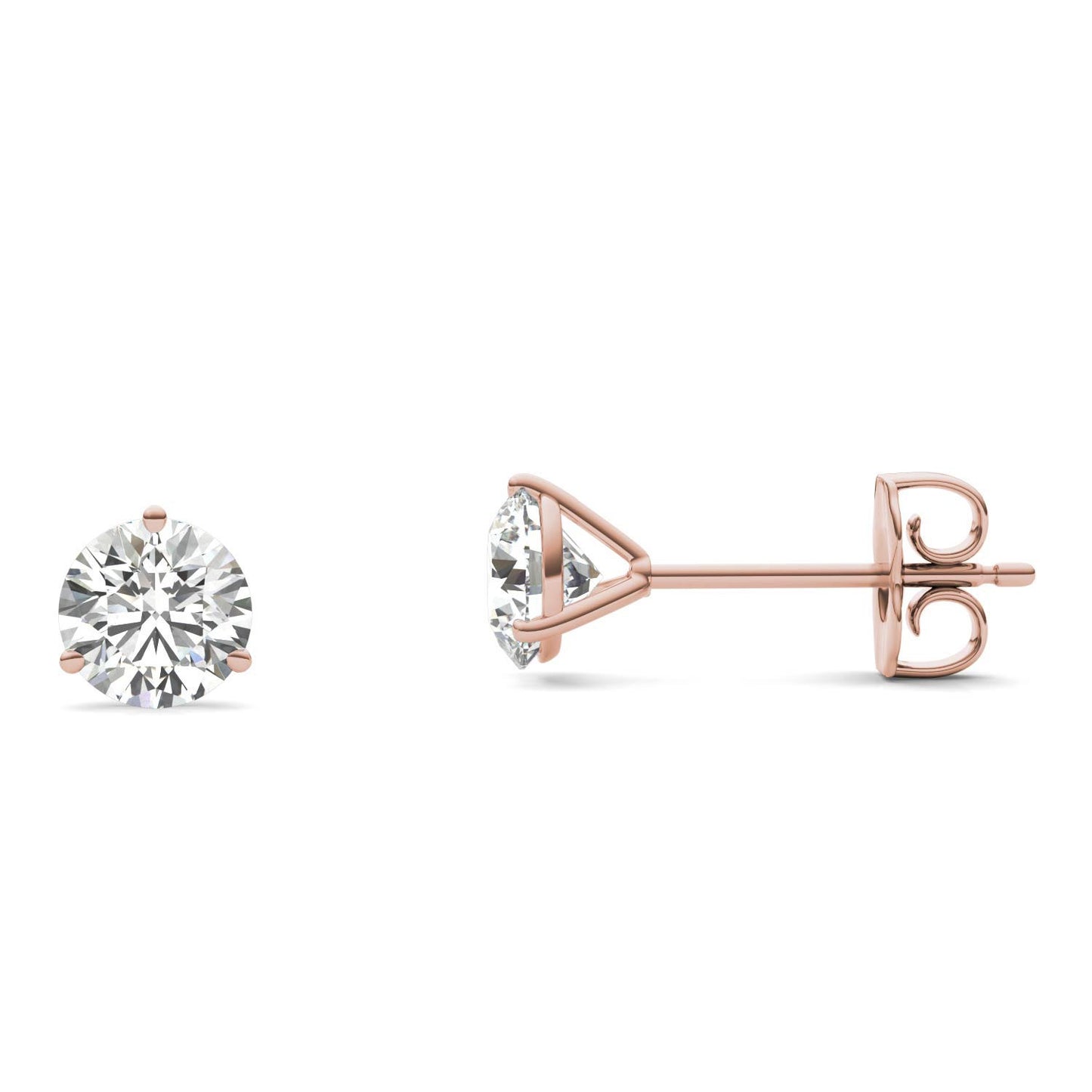 1 CTW Round Caydia Lab Grown Diamond Three Prong Martini Stud Earrings 14K Rose Gold