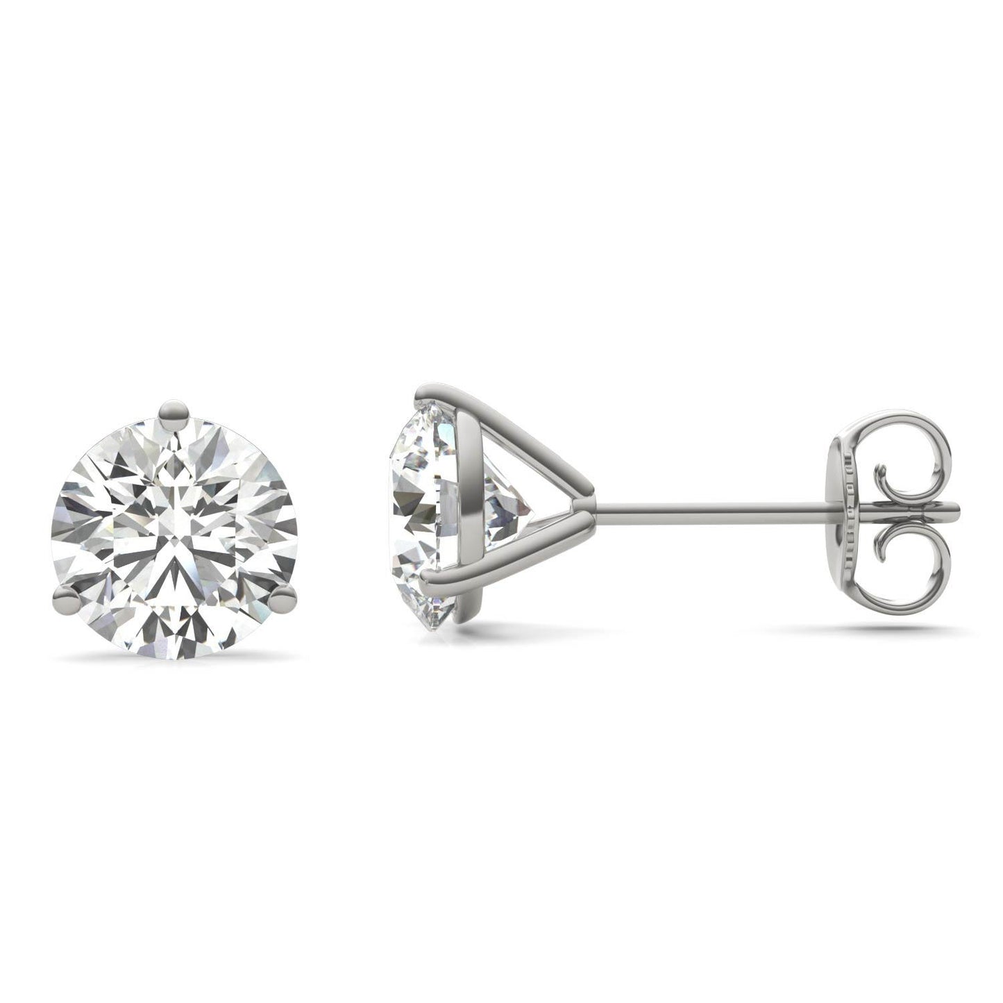 2 CTW Round Caydia Lab Grown Diamond Three Prong Martini Stud Earrings Platinum