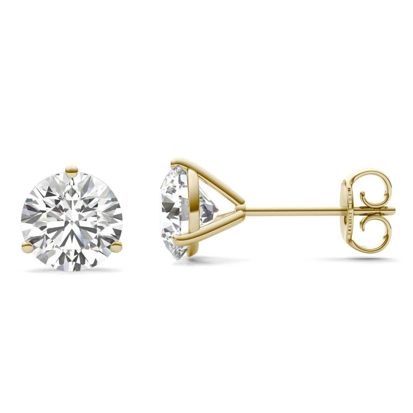 2 CTW Round Caydia Lab Grown Diamond Three Prong Martini Stud Earrings 18K Yellow Gold