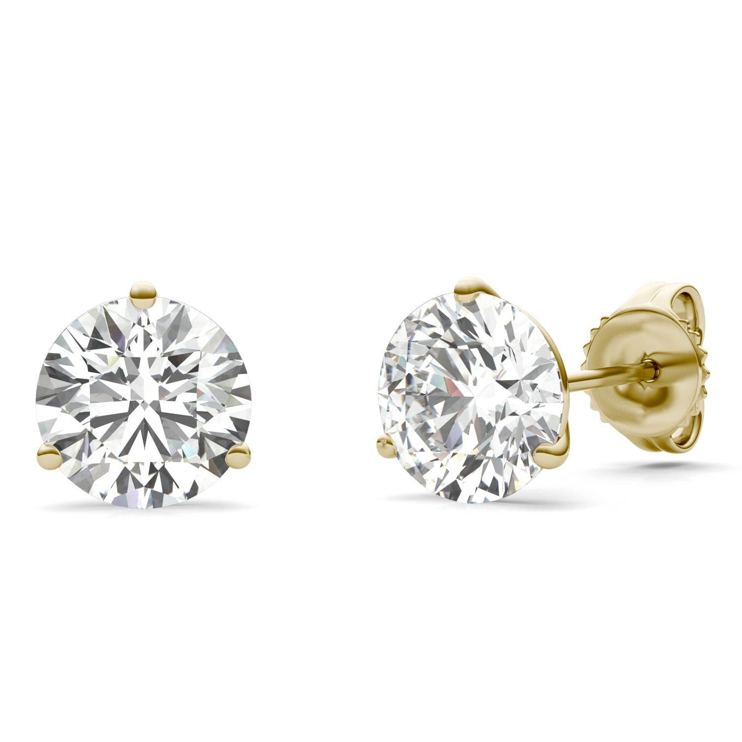 2 CTW Round Caydia Lab Grown Diamond Three Prong Martini Stud Earrings 14K Yellow Gold