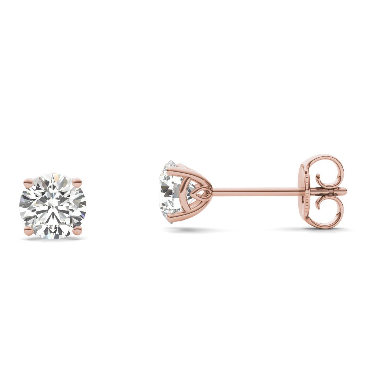 1 CTW Round Caydia Lab Grown Diamond Signature Basket Stud Earrings 18K Rose Gold