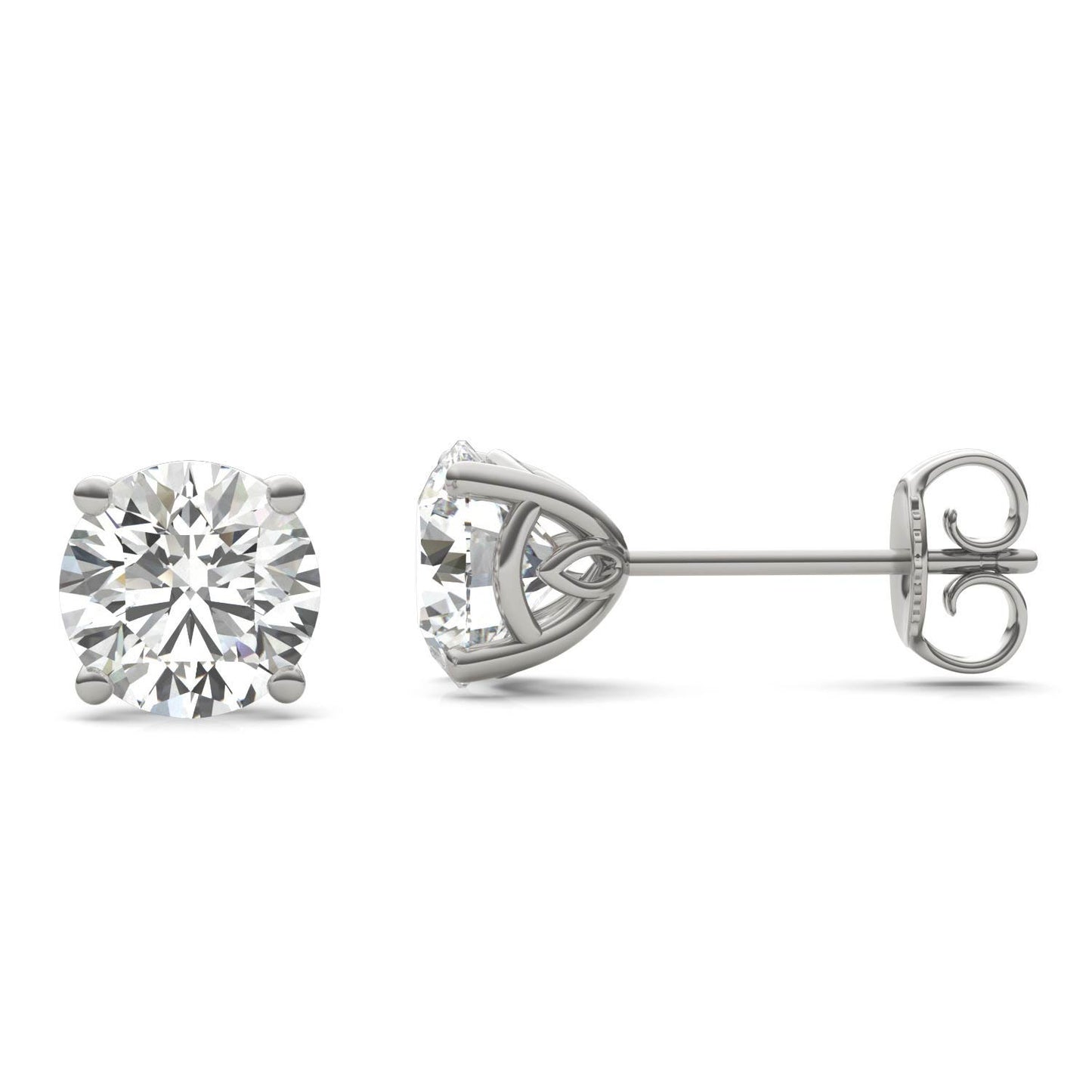 2 CTW Round Caydia Lab Grown Diamond Signature Basket Stud Earrings Platinum