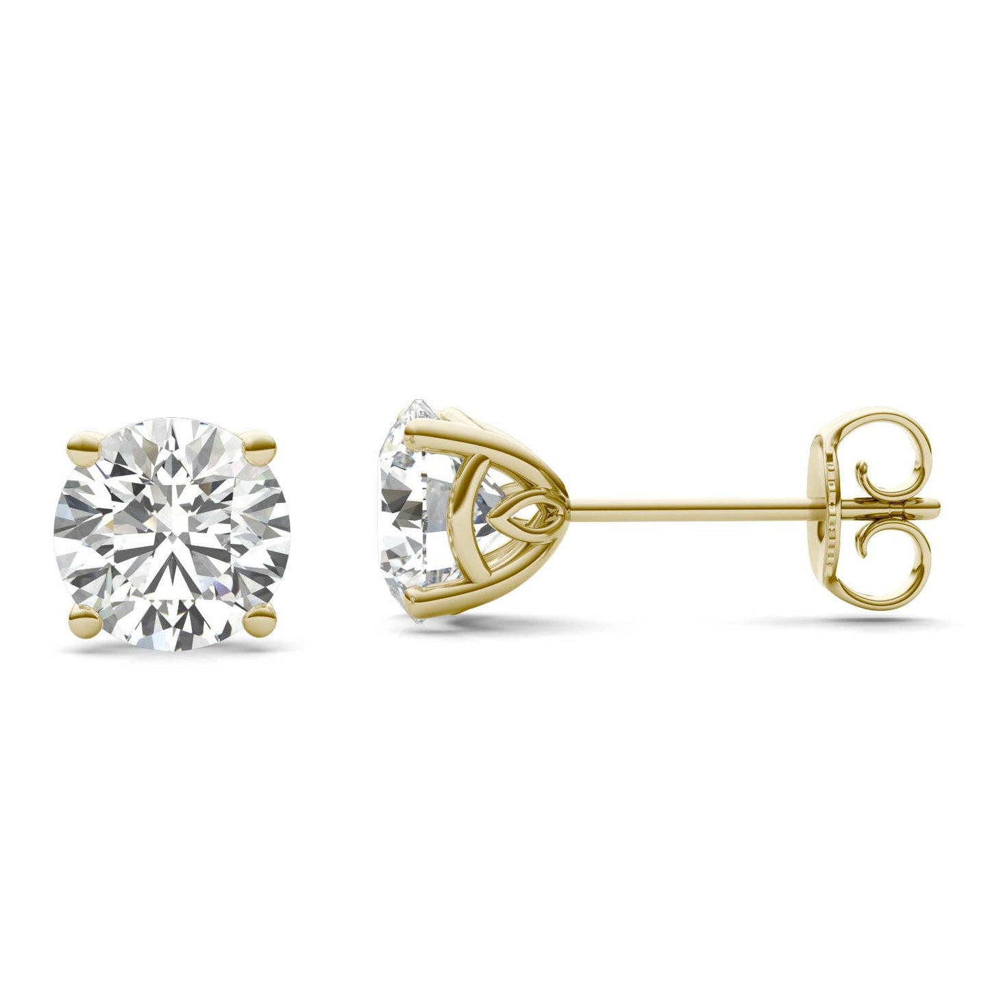2 CTW Round Caydia Lab Grown Diamond Signature Basket Stud Earrings 18K Yellow Gold