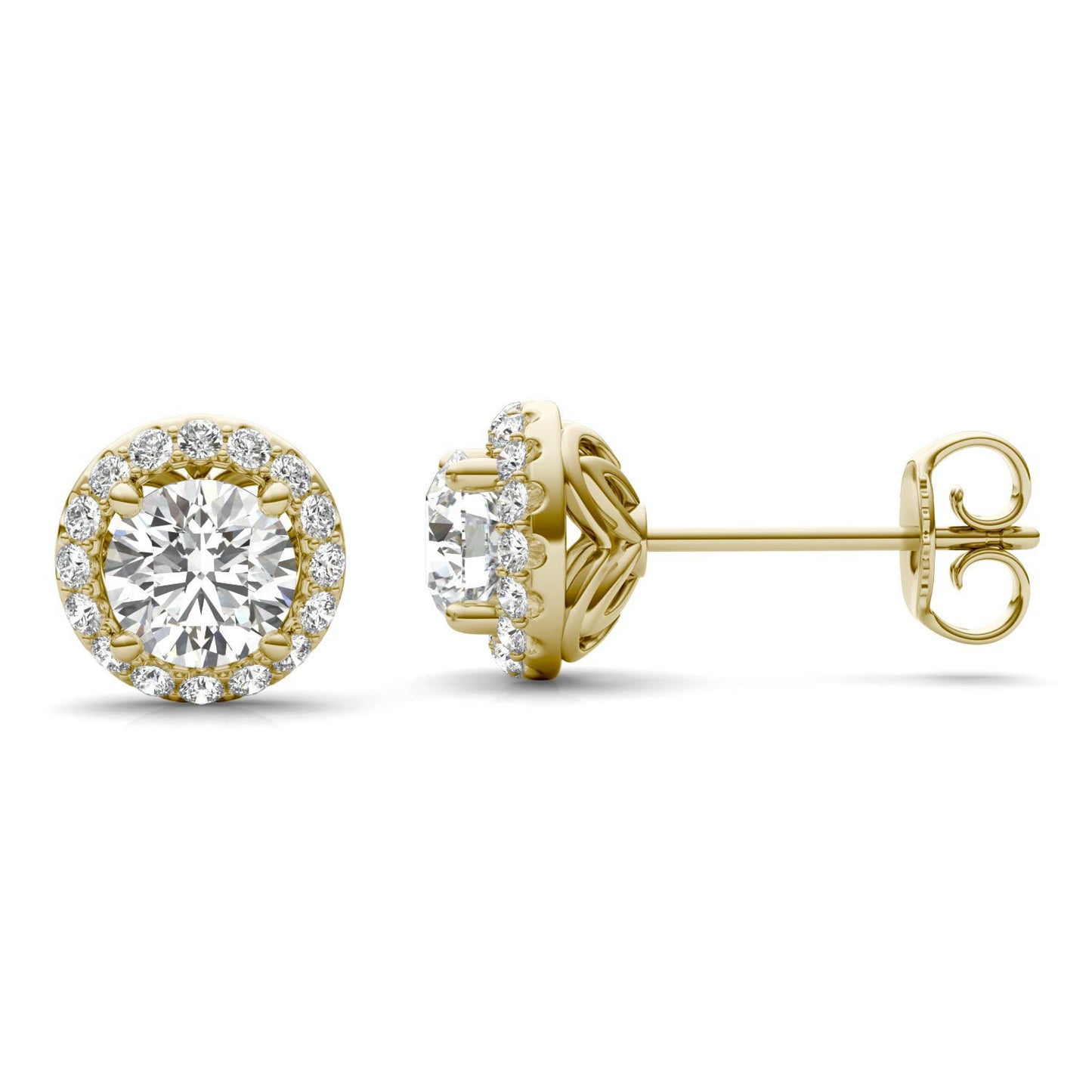 1 1/6 CTW Round Caydia Lab Grown Diamond Signature Halo Stud Earrings 18K Yellow Gold