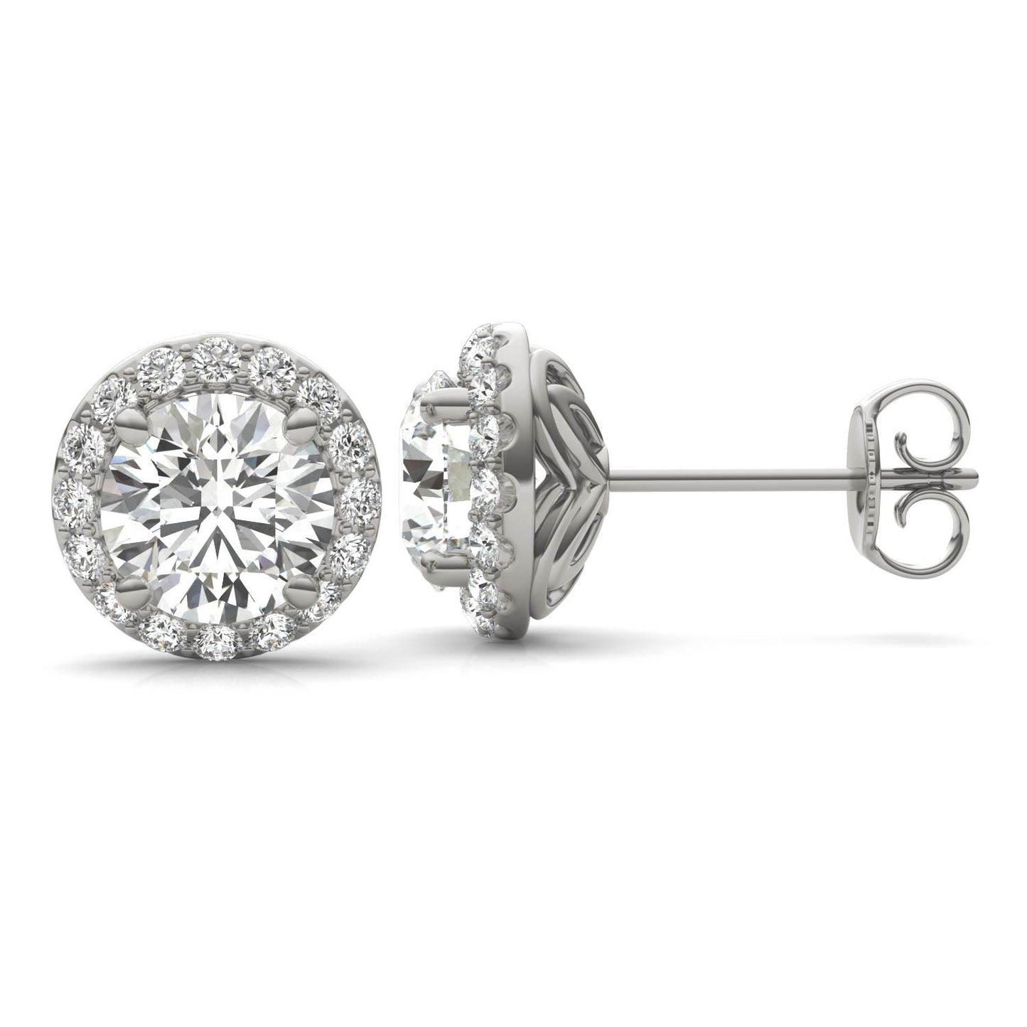 2 1/3 CTW Round Caydia Lab Grown Diamond Signature Halo Stud Earrings 18K White Gold