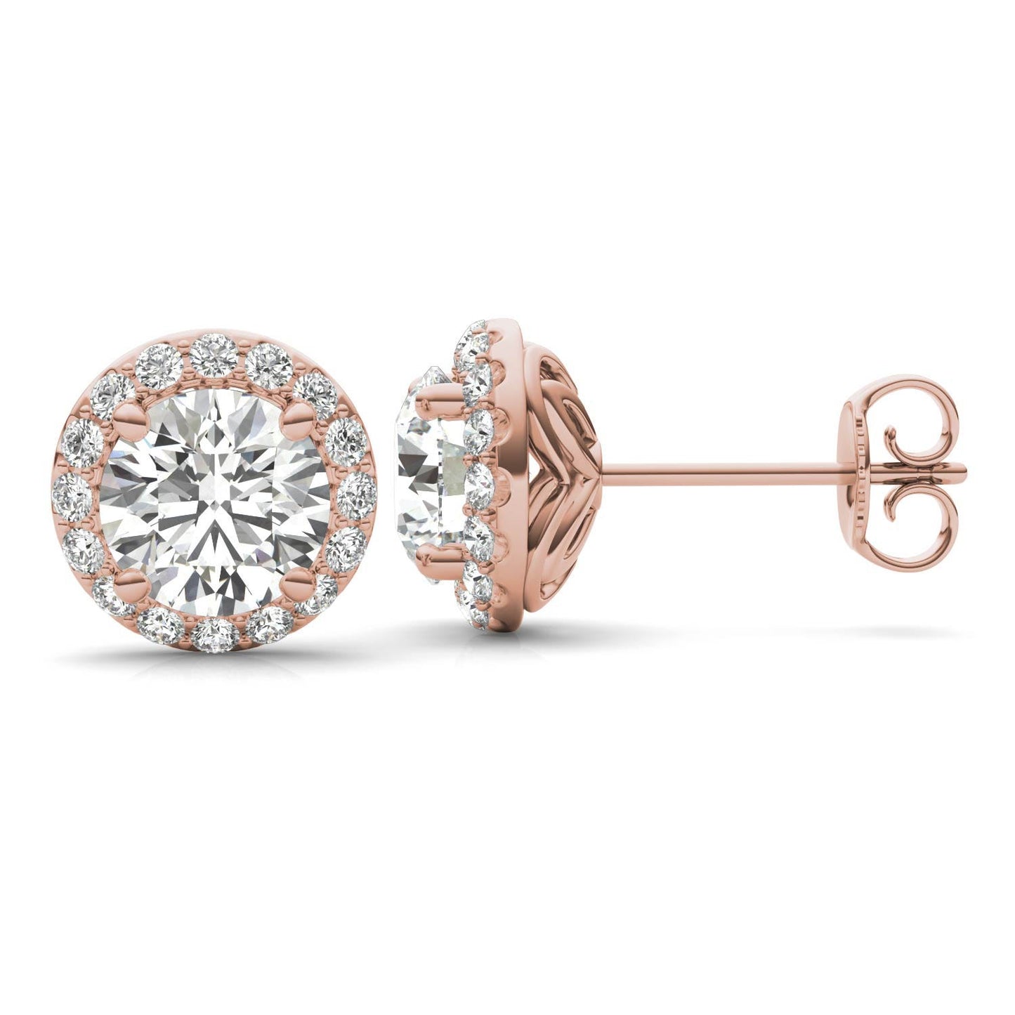 2 1/3 CTW Round Caydia Lab Grown Diamond Signature Halo Stud Earrings 18K Rose Gold