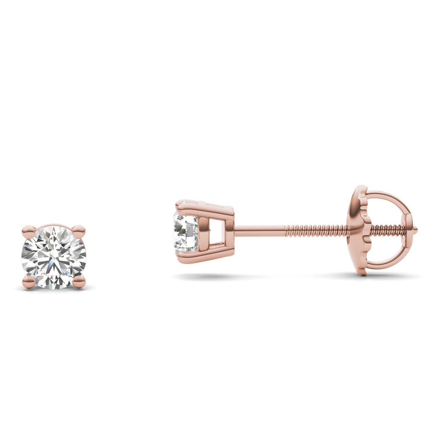 1/2 CTW Round Caydia Lab Grown Diamond Four Prong Screw-Back Stud Earrings 14K Rose Gold