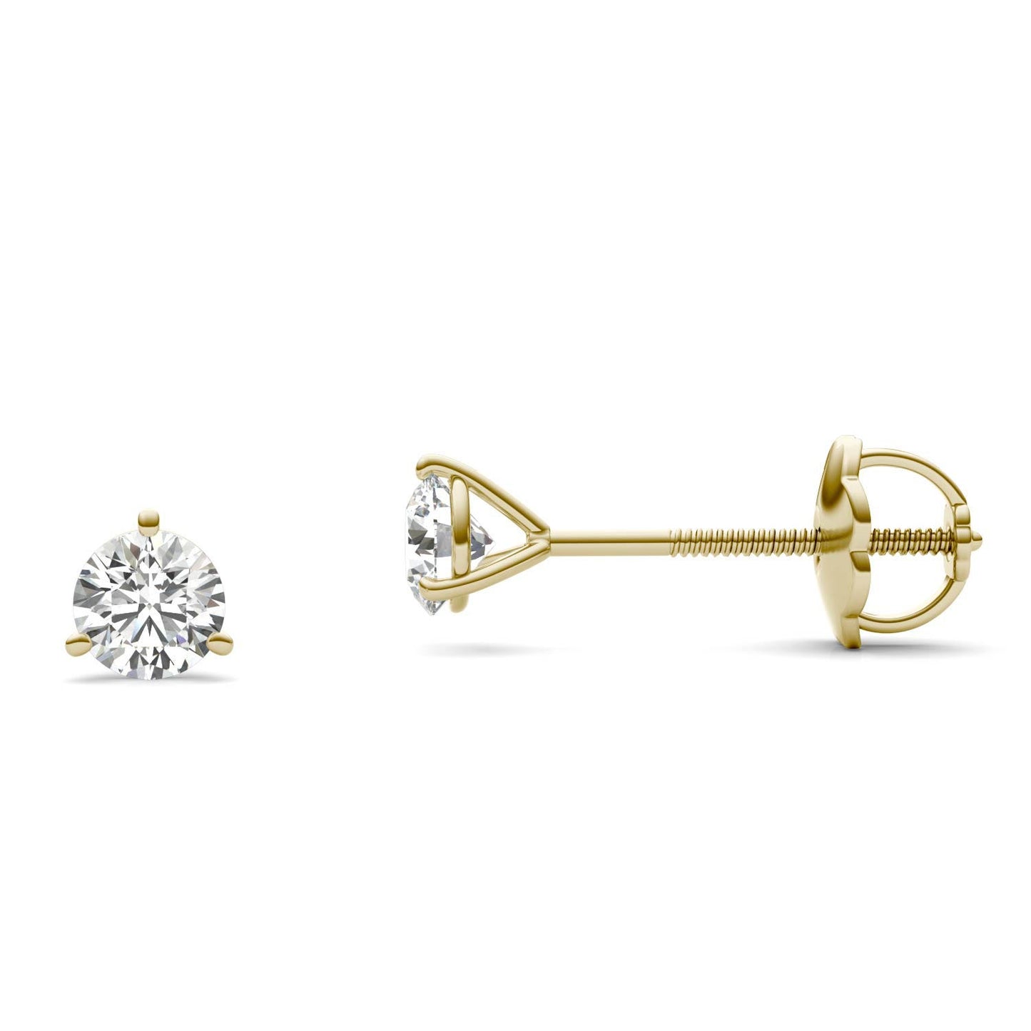 1/2 CTW Round Caydia Lab Grown Diamond Three Prong Screw-Back Martini Stud Earrings 14K Yellow Gold