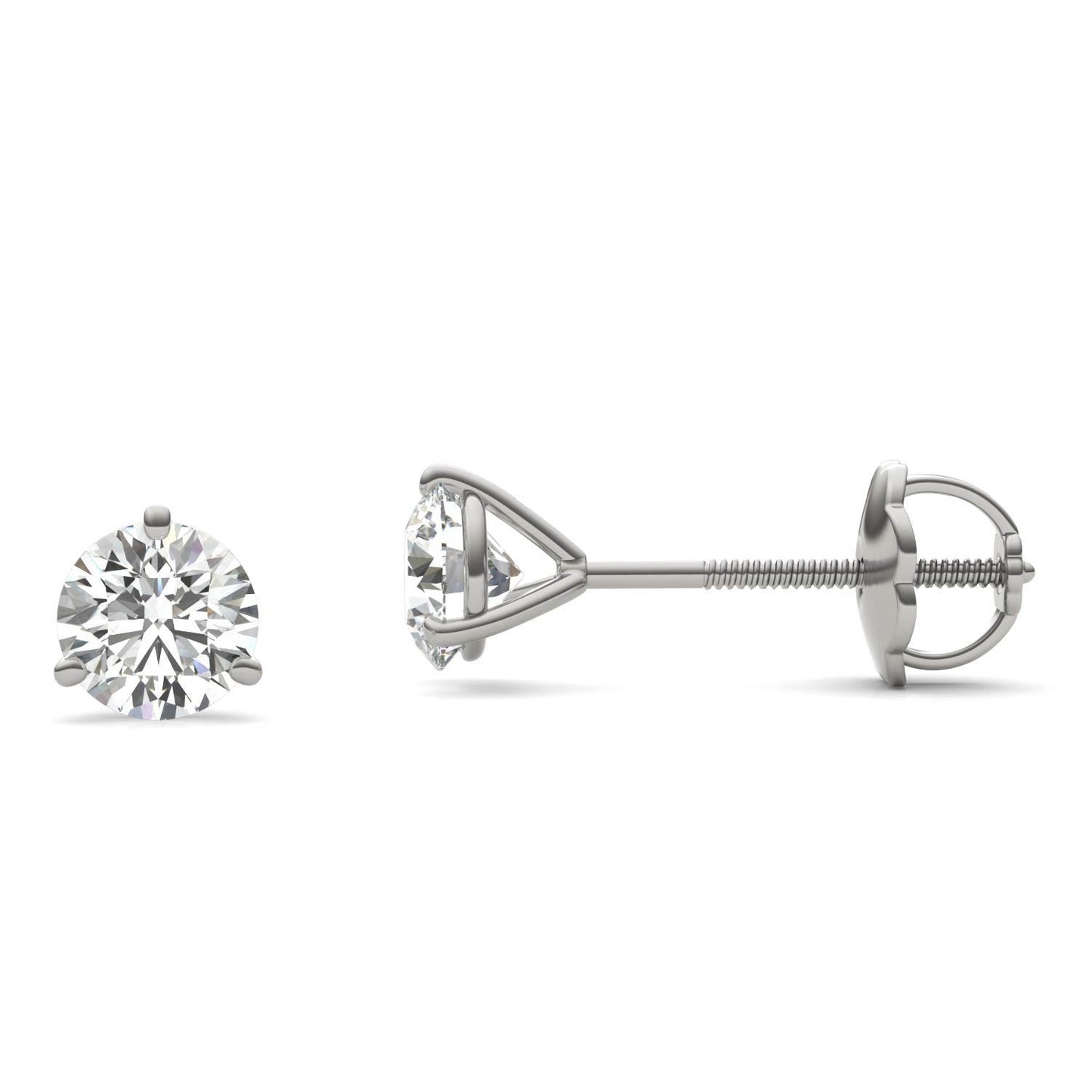 1 CTW Round Caydia Lab Grown Diamond Three Prong Screw-Back Martini Stud Earrings Platinum