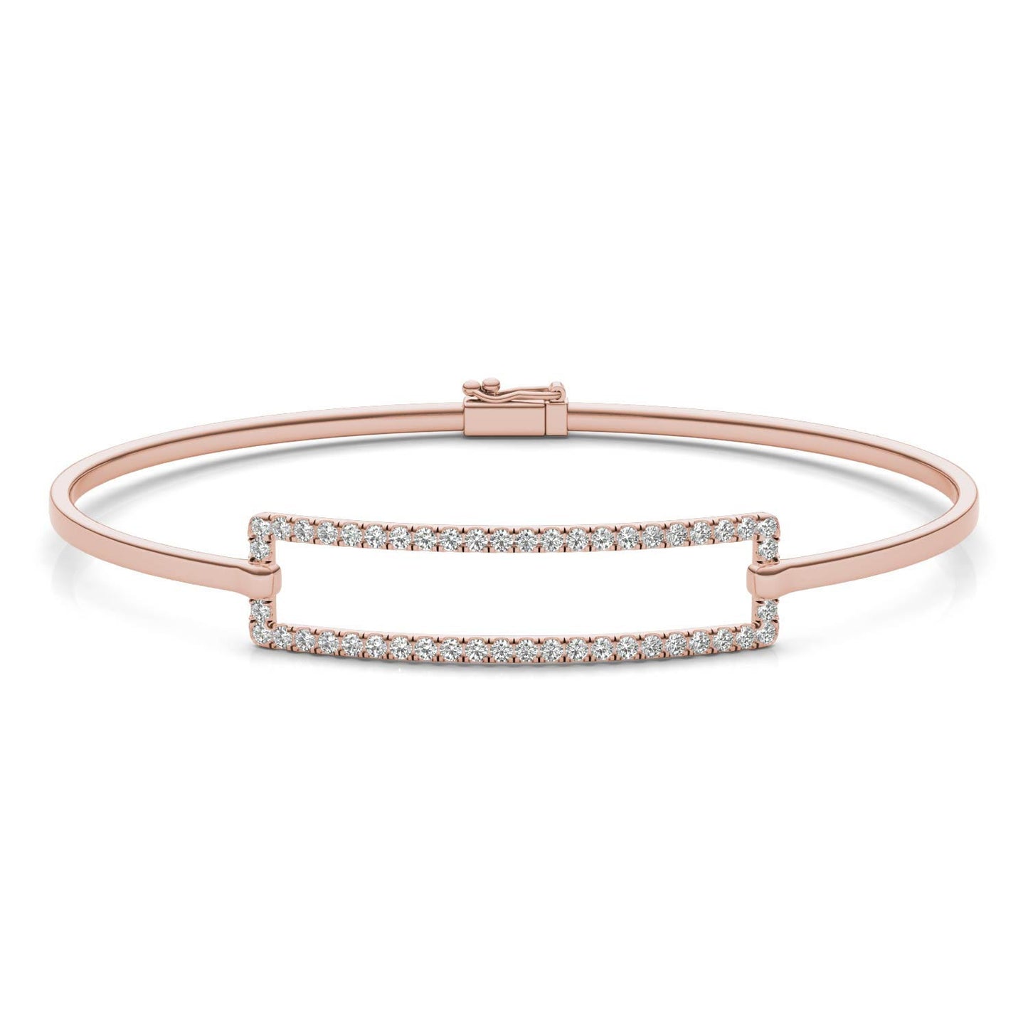 5/8 CTW Round Caydia Lab Grown Diamond Rectangle Bangle Bracelet 14K Rose Gold Stone Color F