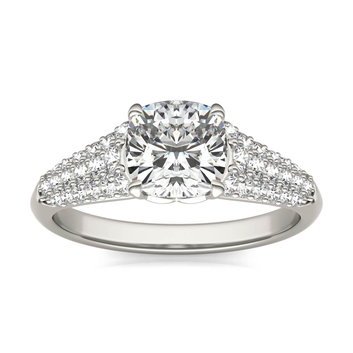 2 CTW Cushion Caydia Lab Grown Diamond Signature Multi Row Pave Engagement Ring 18K White Gold