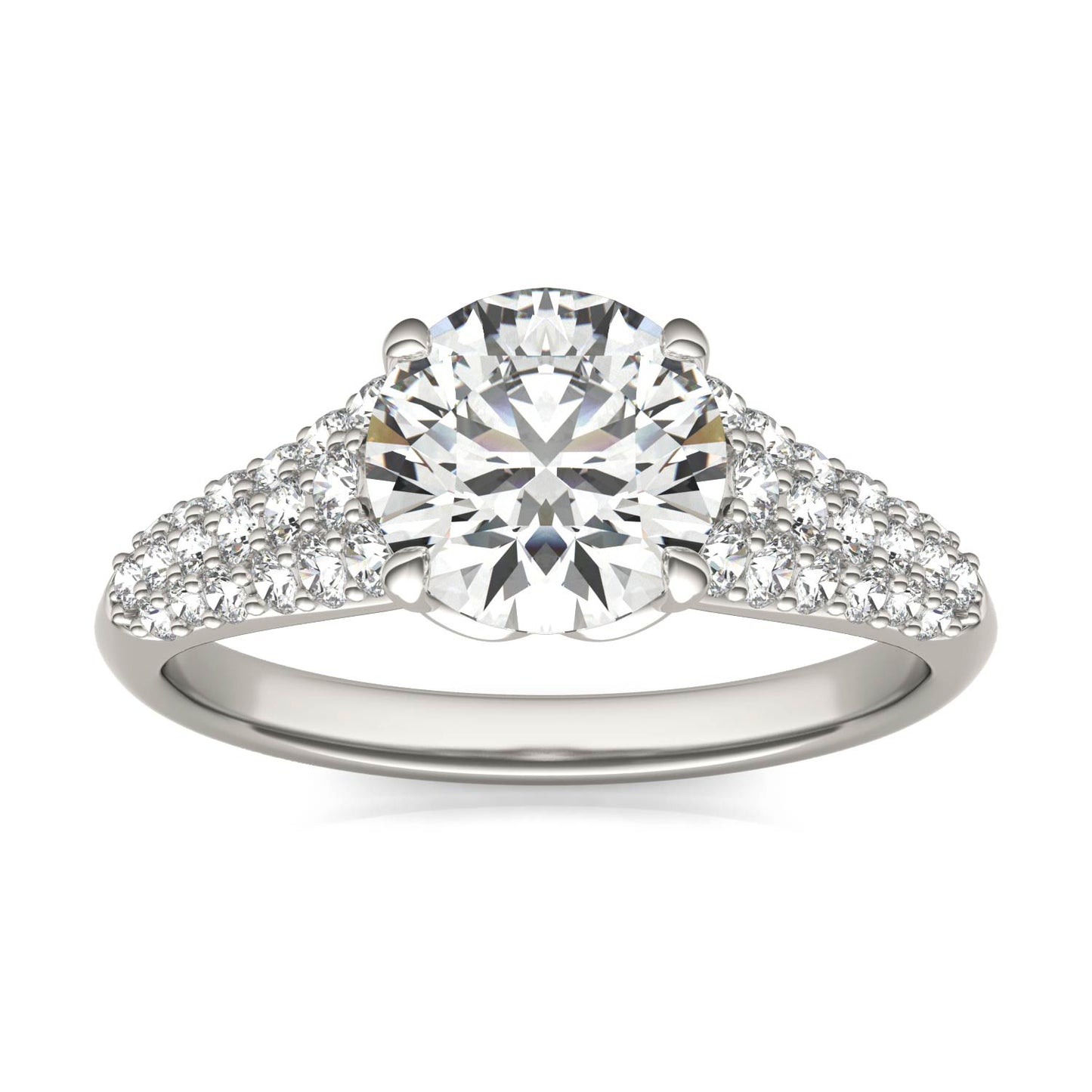 2 CTW Round Caydia Lab Grown Diamond Signature Multi Row Pave Engagement Ring 18K White Gold