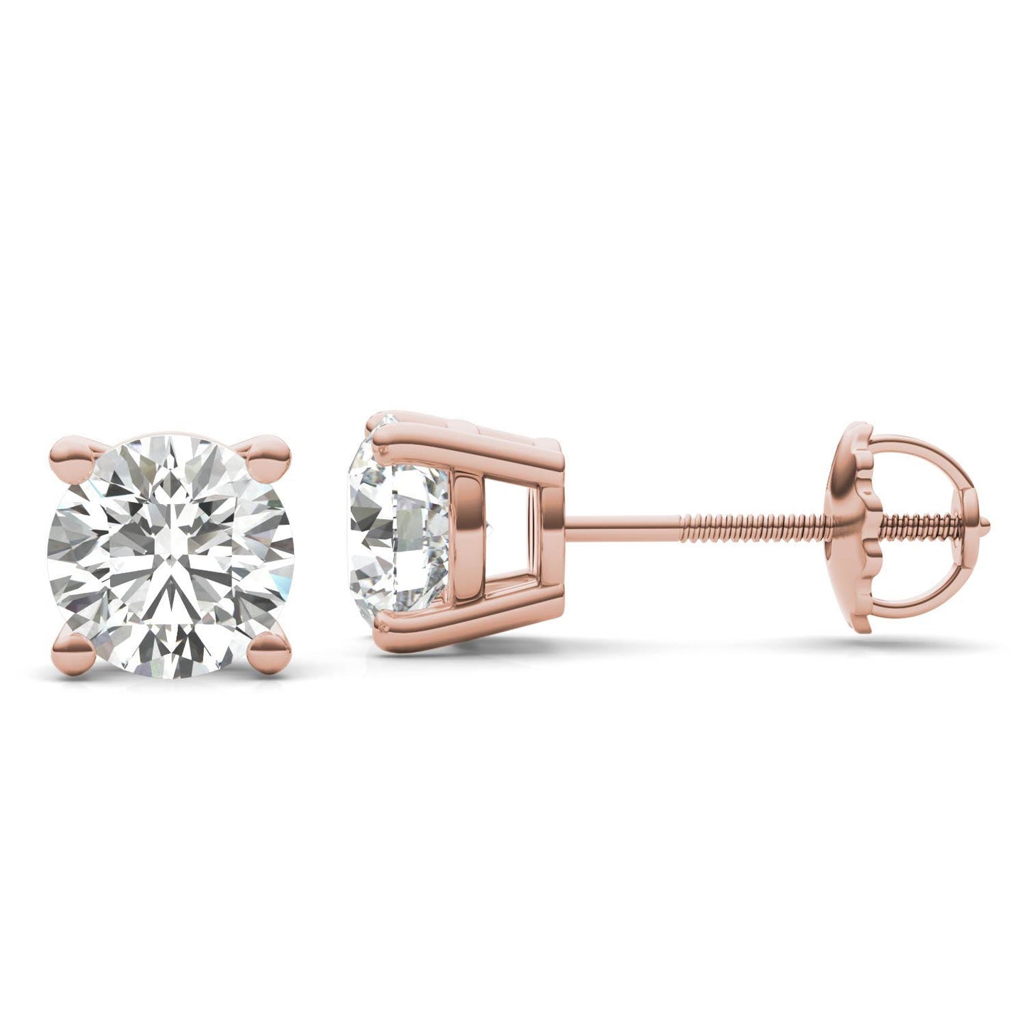 2 CTW Round Caydia Lab Grown Diamond Four Prong Screw-Back Stud Earrings 14K Rose Gold