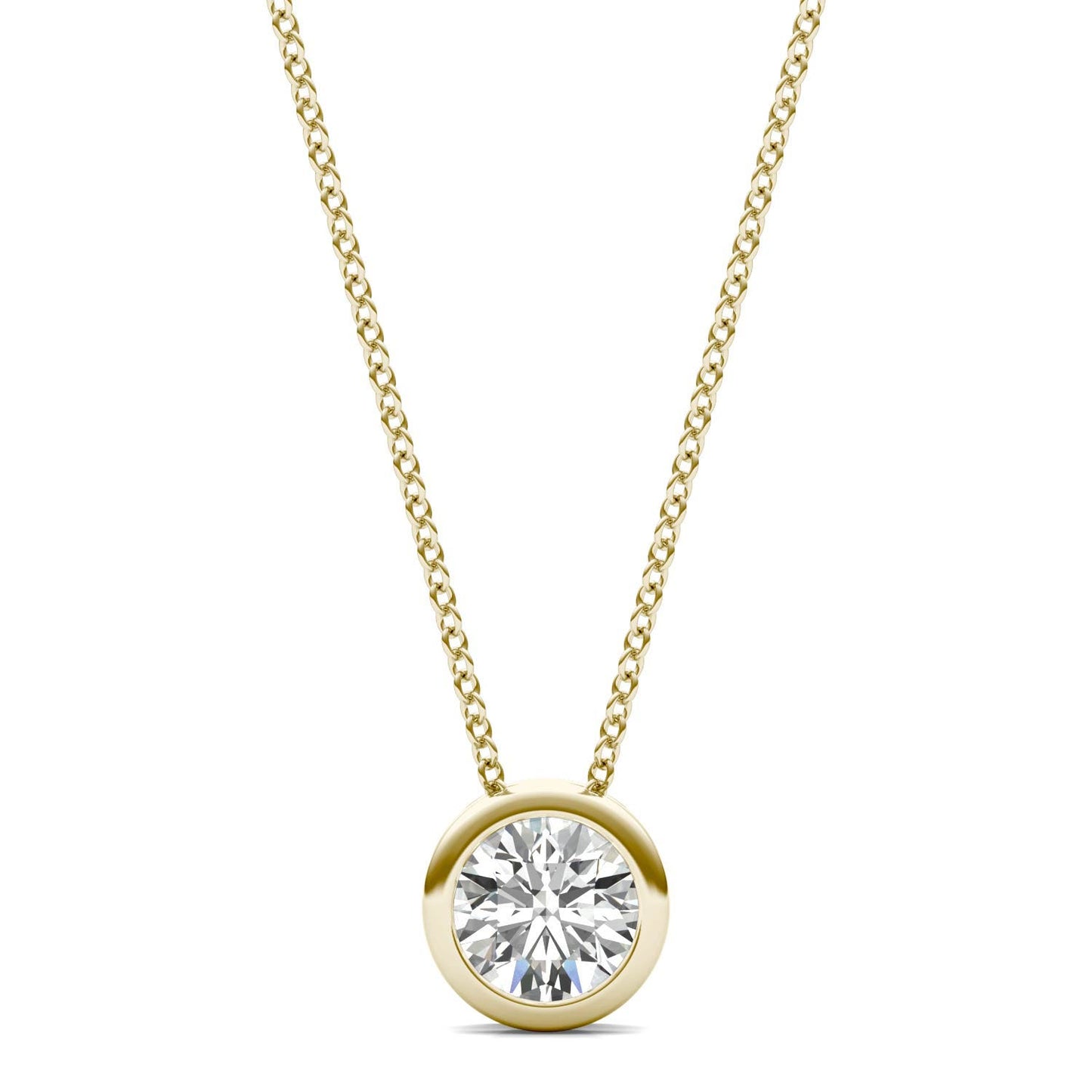 1/2 CTW Round Caydia Lab Grown Diamond Bezel Set Solitaire Necklace 18K Yellow Gold