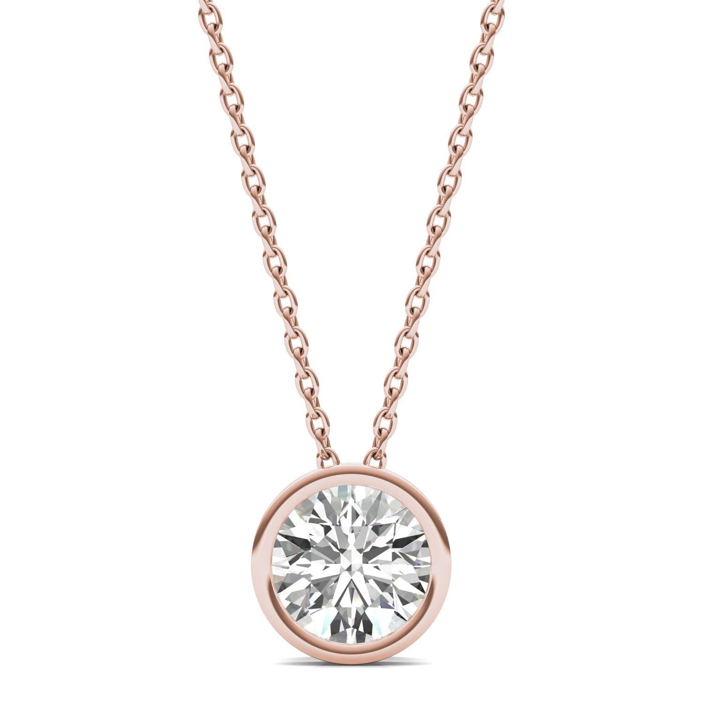 1 CTW Round Caydia Lab Grown Diamond Bezel Set Solitaire Necklace 18K Rose Gold