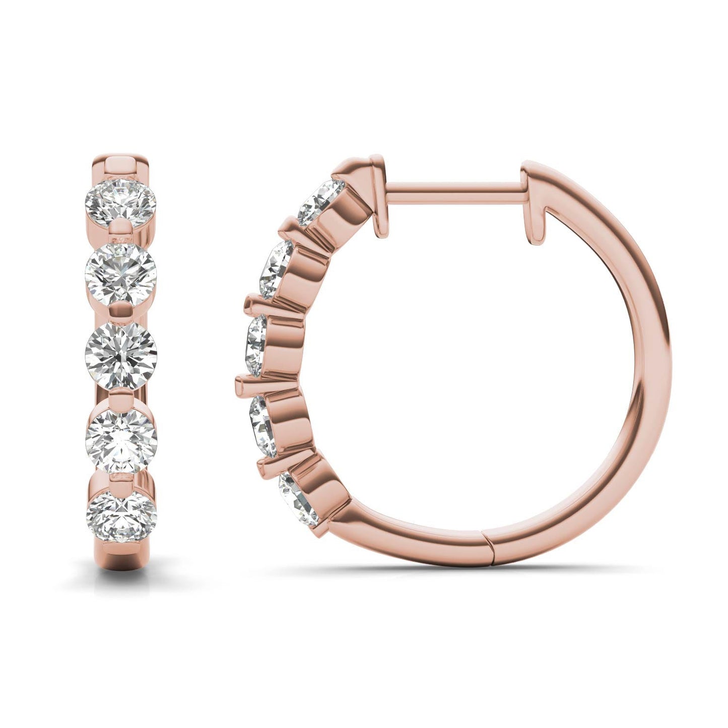 1 CTW Round Caydia Lab Grown Diamond Shared Prong Hoop Earrings 14K Rose Gold