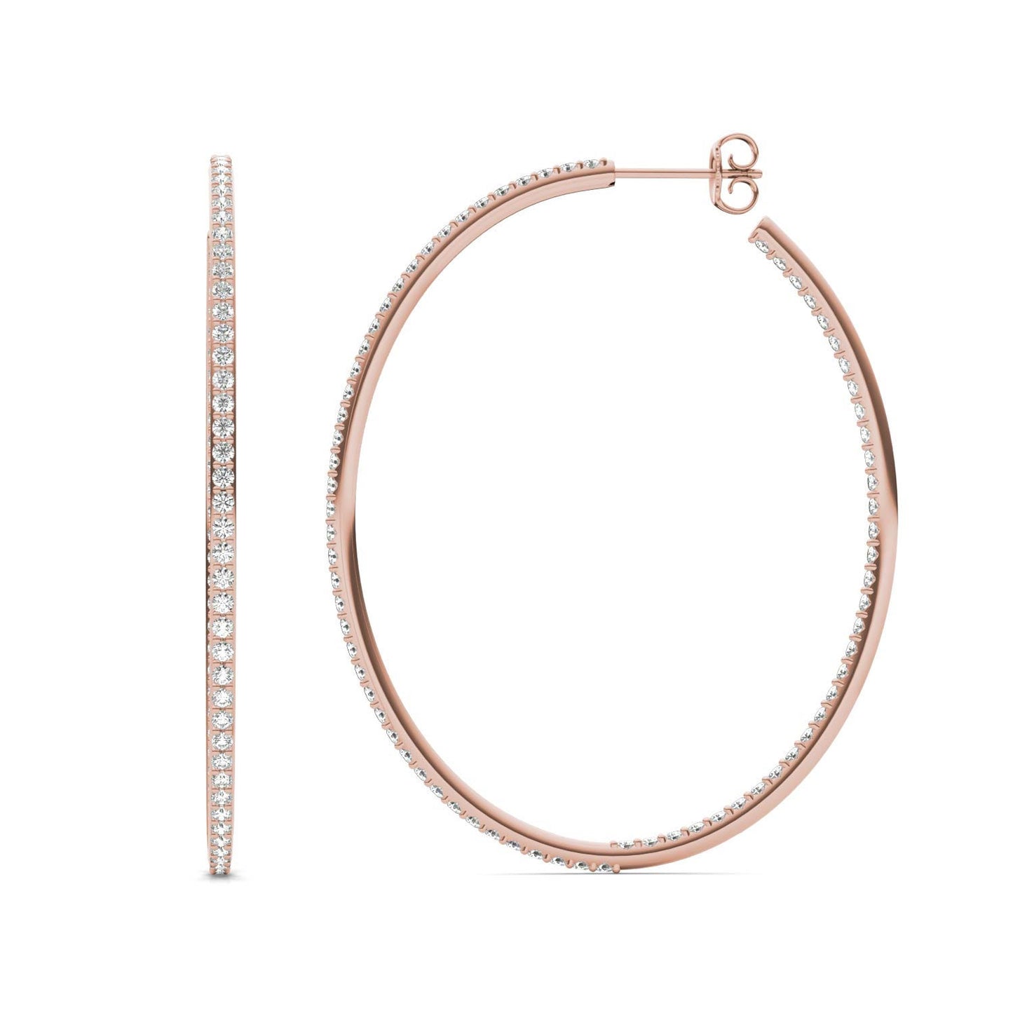 1 7/8 CTW Round Caydia Lab Grown Diamond Oval Inside Out Hoop Earrings 18K Rose Gold