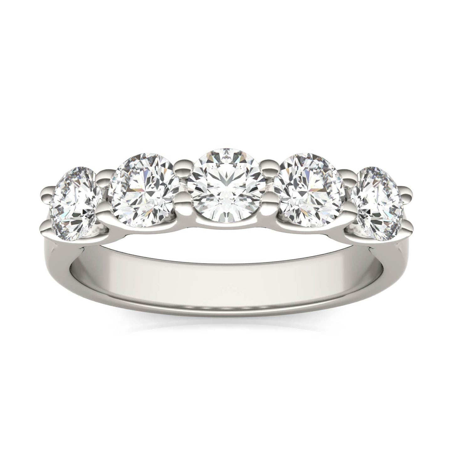 1.15 CTW DEW Round Forever One Moissanite Five Stone Band in 14K White Gold