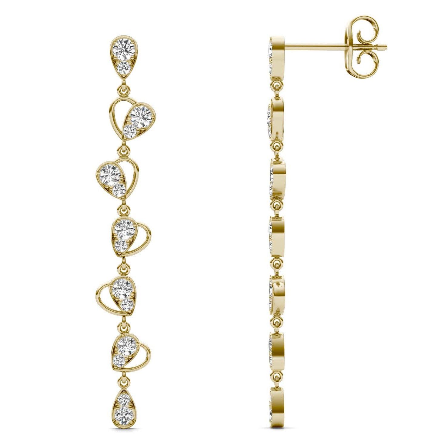 3/4 CTW Round Caydia Lab Grown Diamond Linear Drop Earrings 14K Yellow Gold