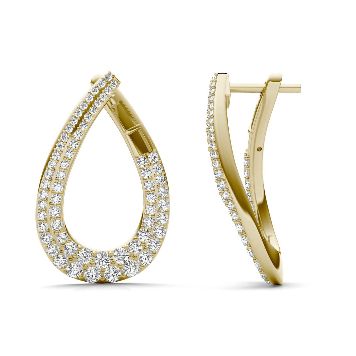 2 1/8 CTW Round Caydia Lab Grown Diamond Teardrop Wraparound Hoop Earrings 14K Yellow Gold