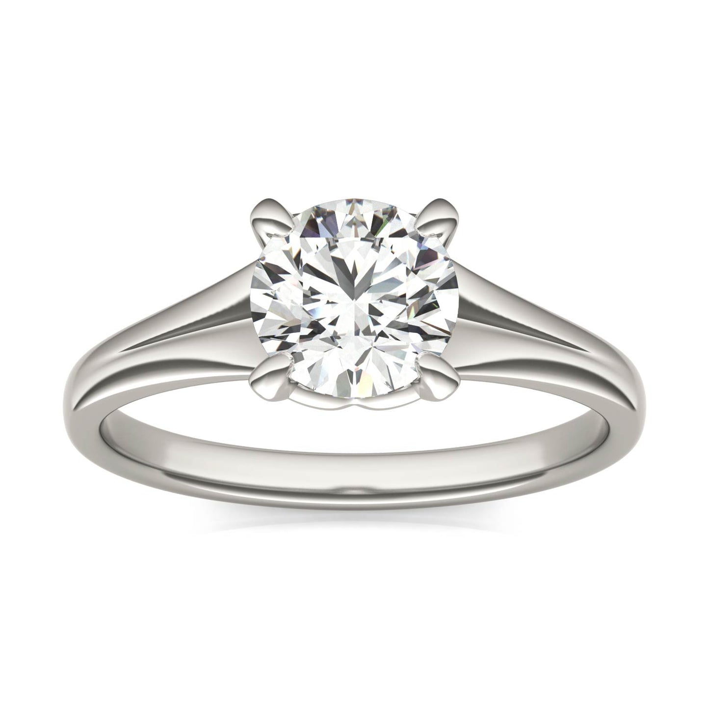 1 CTW Round Caydia Lab Grown Diamond Signature Tapered Solitaire Engagement Ring in 18K White Gold