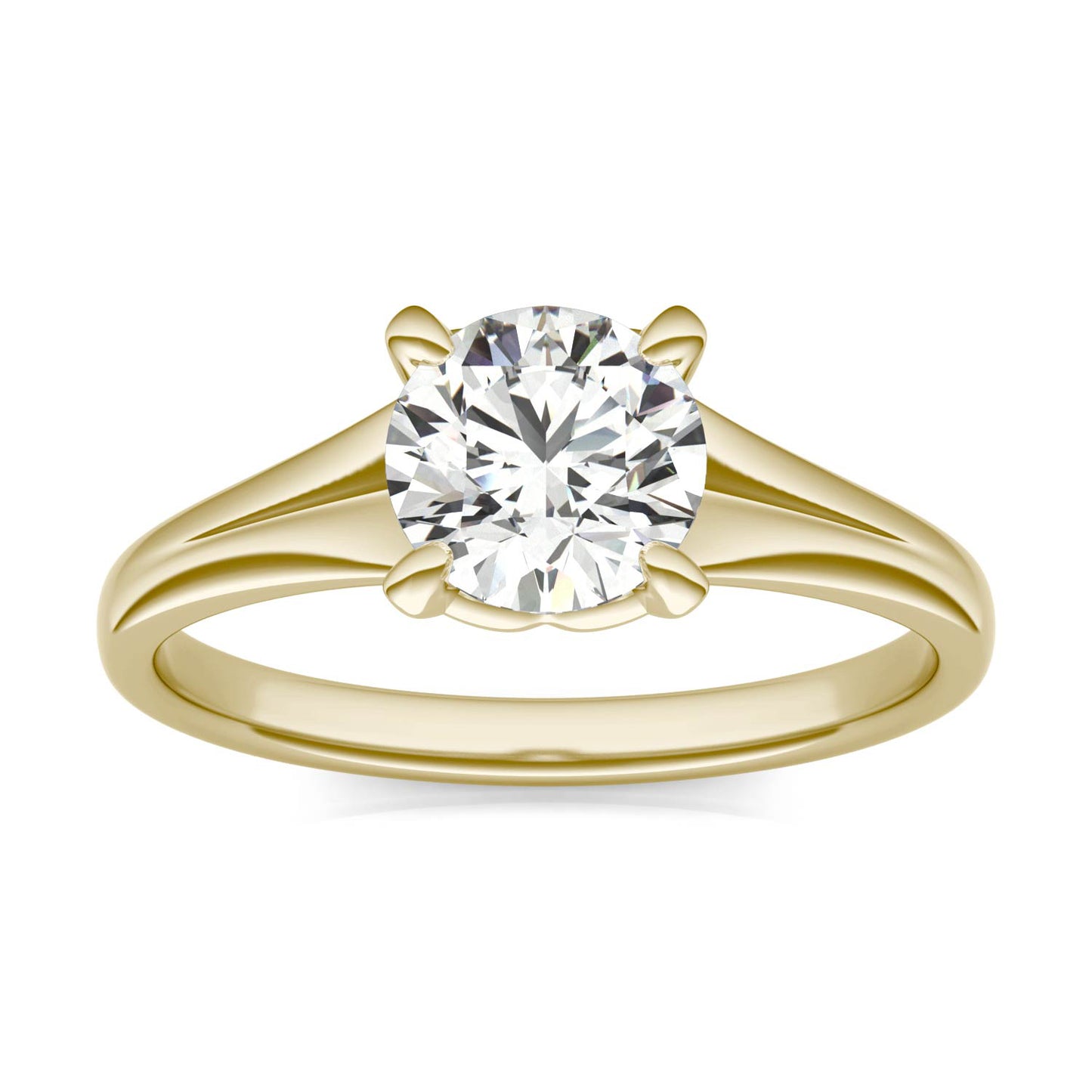 1 CTW Round Caydia Lab Grown Diamond Signature Tapered Solitaire Engagement Ring in 18K Yellow Gold