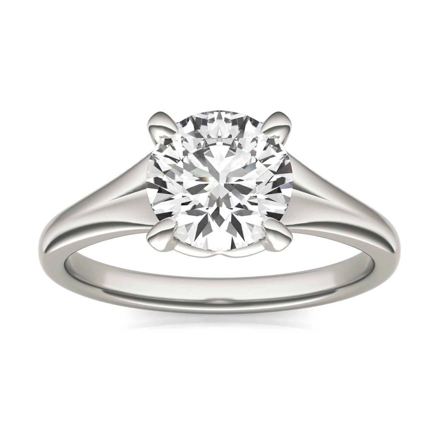 1 1/2 CTW Round Caydia Lab Grown Diamond Signature Tapered Solitaire Engagement Ring in 18K White Gold
