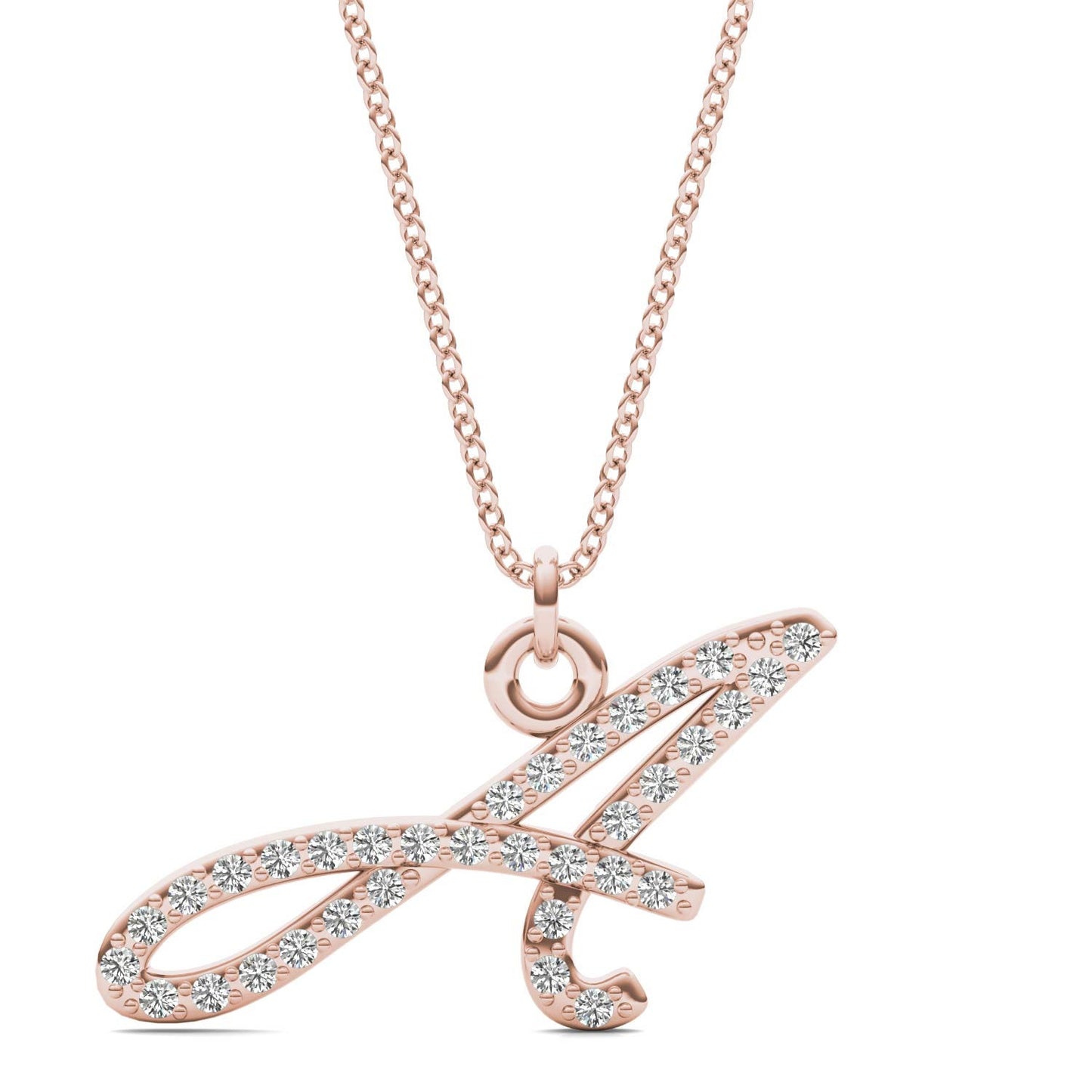 Caydia Lab Grown Diamond Personalized Initial Necklace 14K Rose Gold