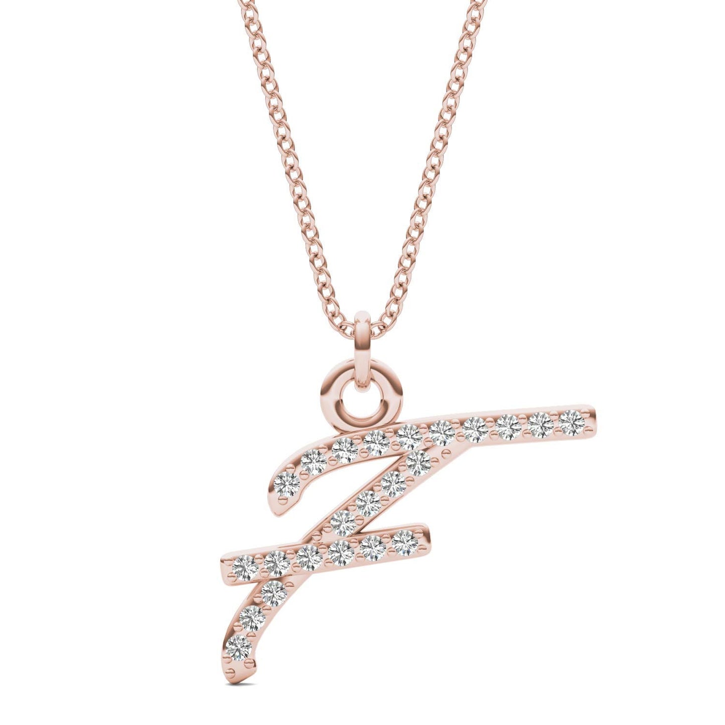 Caydia Lab Grown Diamond Personalized Initial Necklace 14K Rose Gold