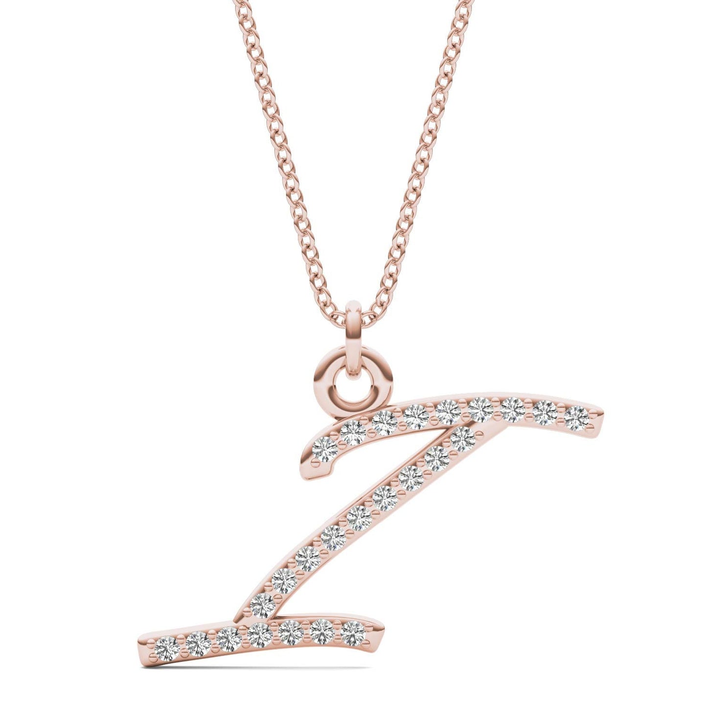 Caydia Lab Grown Diamond Personalized Initial Necklace 14K Rose Gold