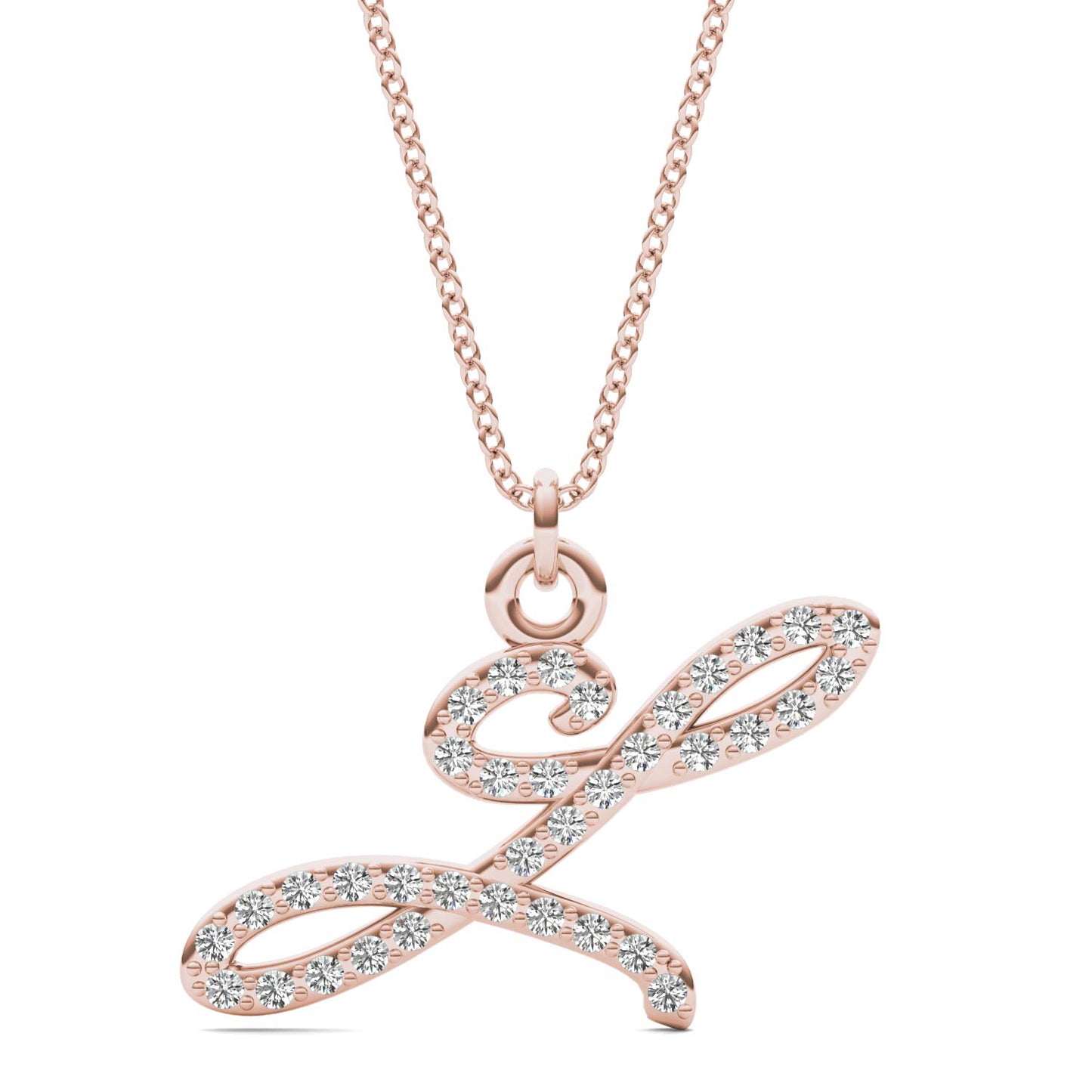 Caydia Lab Grown Diamond Personalized Initial Necklace 14K Rose Gold