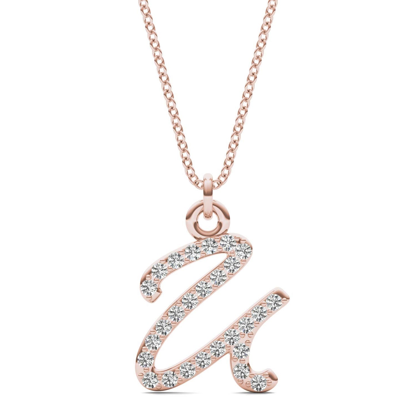 Caydia Lab Grown Diamond Personalized Initial Necklace 14K Rose Gold