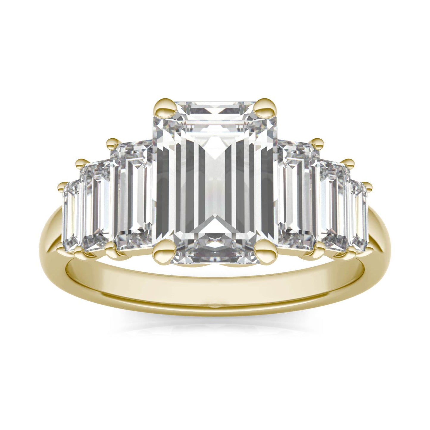 4.07 CTW DEW Emerald Forever One Moissanite Seven Stone Engagement Ring in 14K Yellow Gold