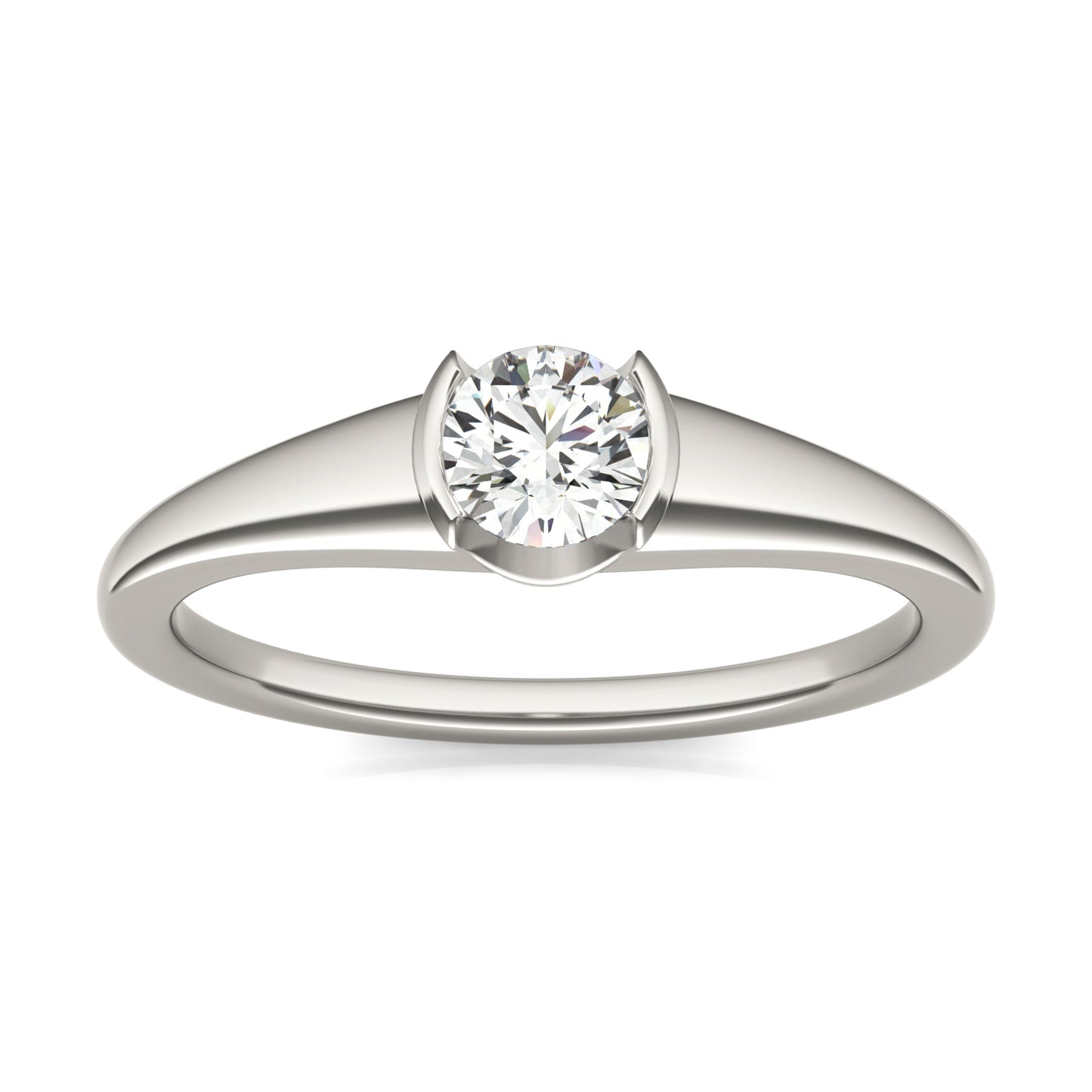1/3 CTW Round Caydia Lab Grown Diamond Half Bezel Set Solitaire Petite Ring 14K White Gold