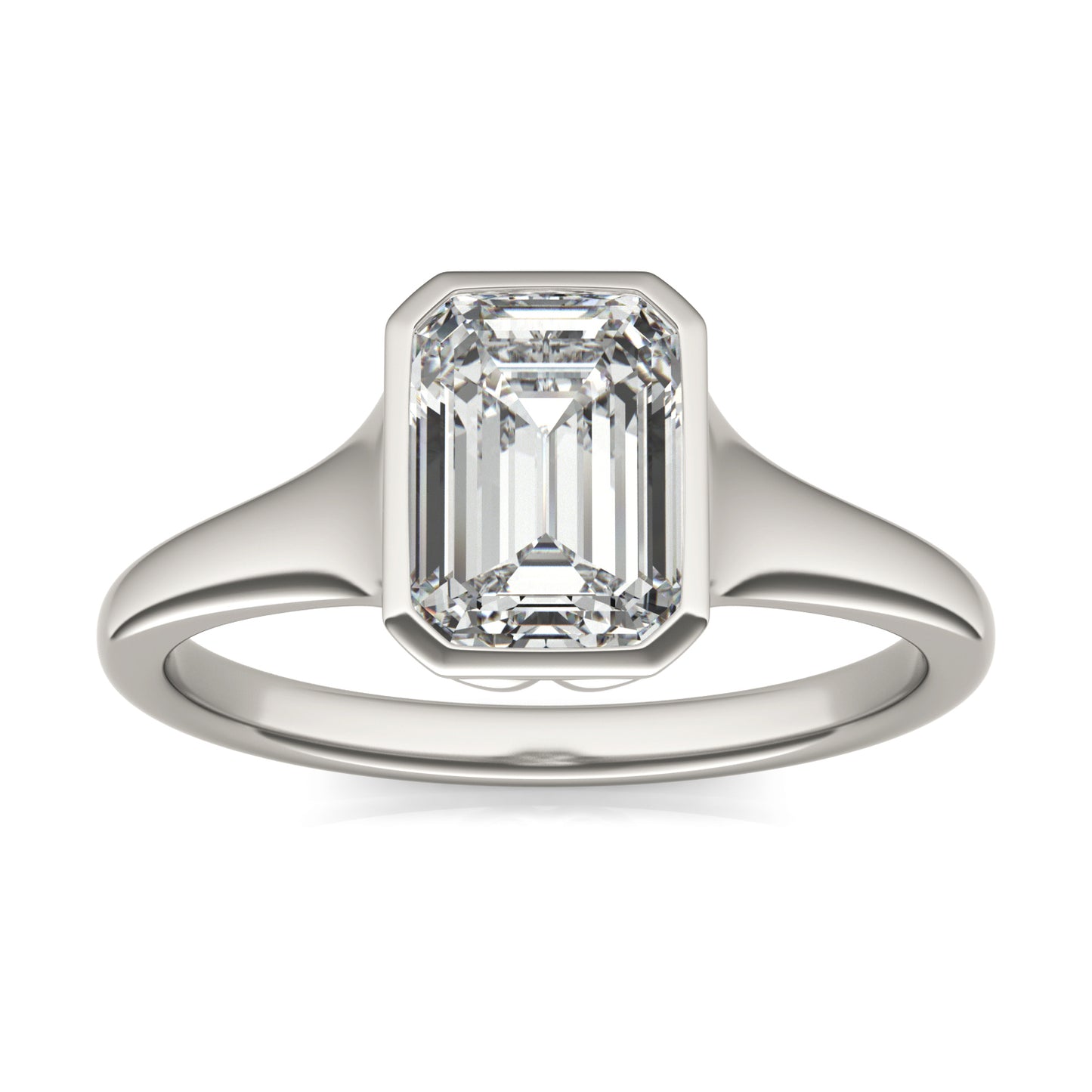 1 1/2 CTW Emerald Caydia Lab Grown Diamond Signature Tapered Bezel Solitaire Engagement Ring 18K White Gold