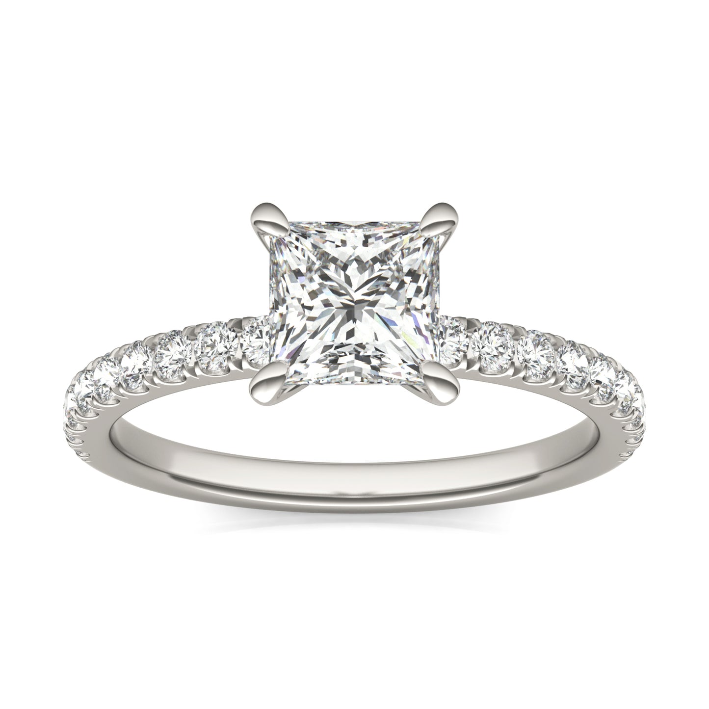 1 1/3 CTW Princess Caydia Lab Grown Diamond Side Stone Engagement Ring 14K White Gold