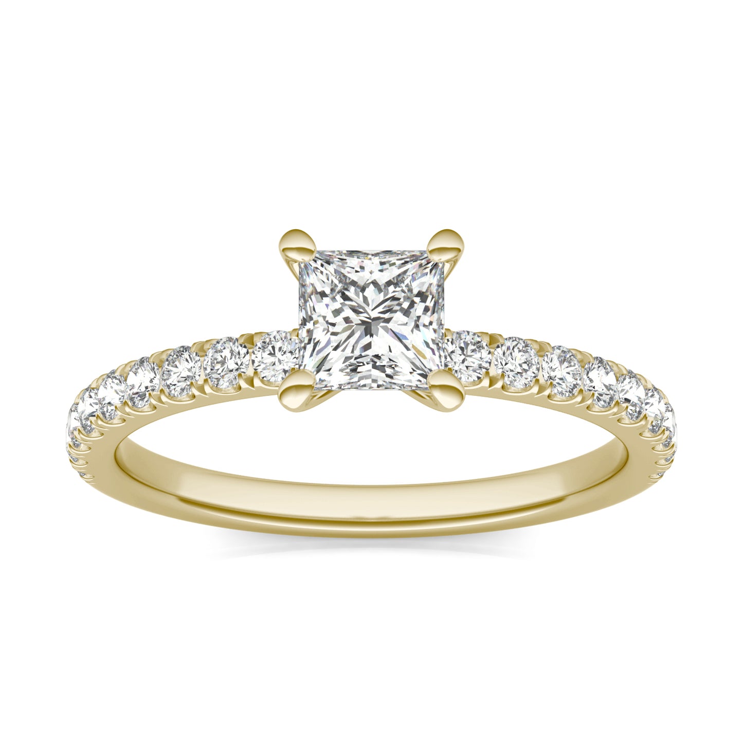 1 CTW Princess Caydia Lab Grown Diamond Side Stone Engagement Ring 14K Yellow Gold