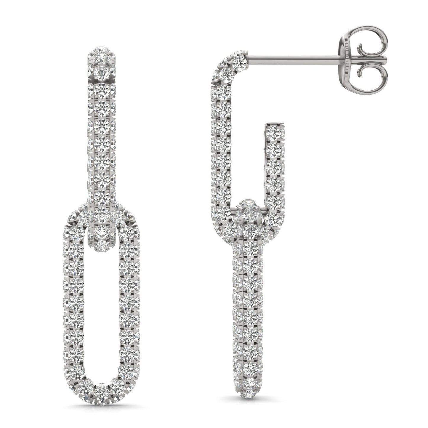 1 1/3 CTW Round Caydia Lab Grown Diamond Pave Chain Link Drop Earrings 14K White Gold