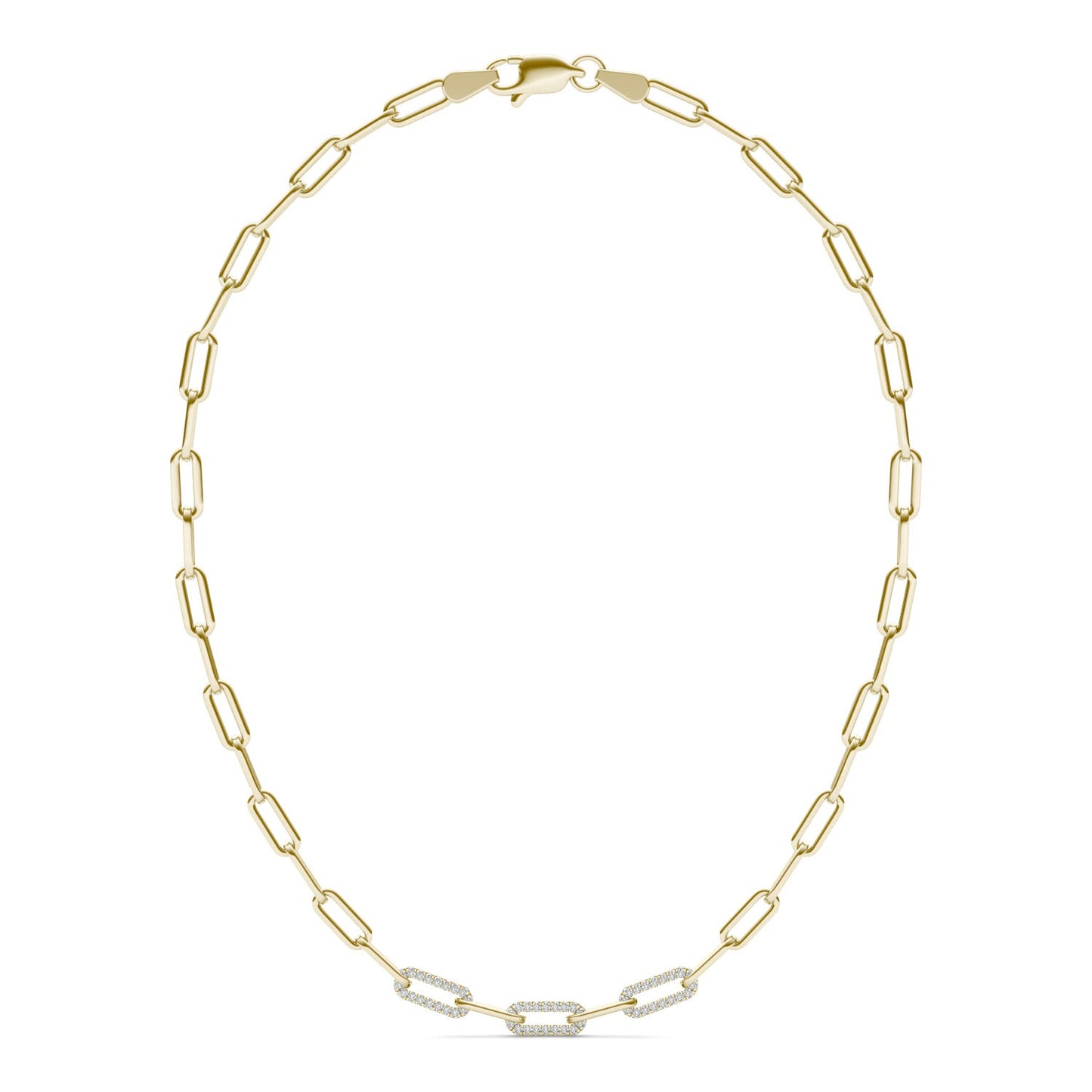 7/8 CTW Round Caydia Lab Grown Diamond 36in Alternating Chain Link Necklace 14K Yellow Gold