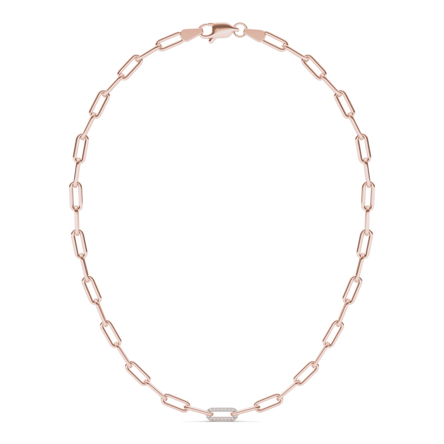 1/4 CTW Round Caydia Lab Grown Diamond 18in Pave Chain Link Necklace 14K Rose Gold Stone Color F