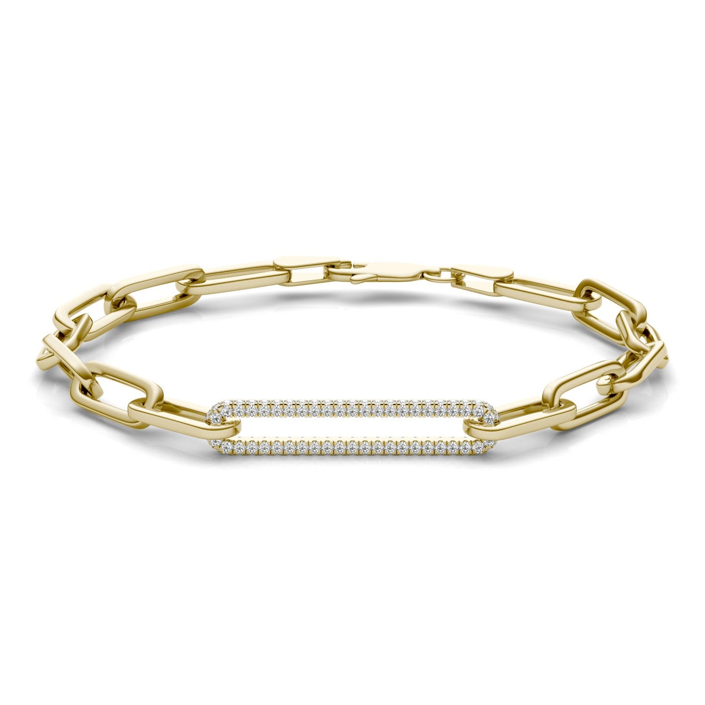 3/4 CTW Round Caydia Lab Grown Diamond Accented Pave Chain Link Bracelet 14K Yellow Gold