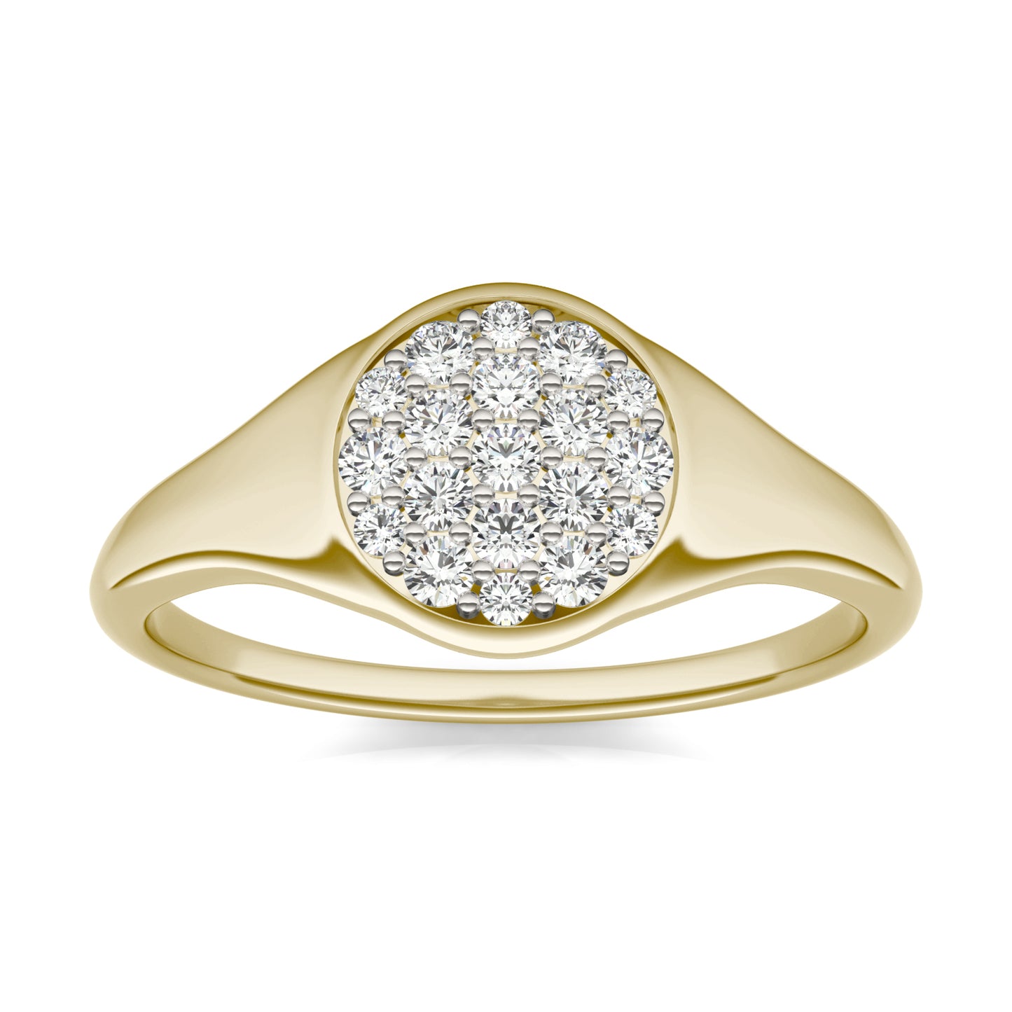 1/3 CTW Round Caydia Lab Grown Diamond Signature Star Round Cluster Signet Ring 14K Yellow Gold