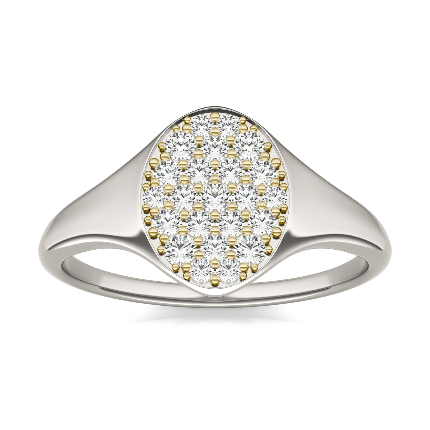 1/3 CTW Round Caydia Lab Grown Diamond Signature Star Oval Cluster Signet Ring 14K White Gold