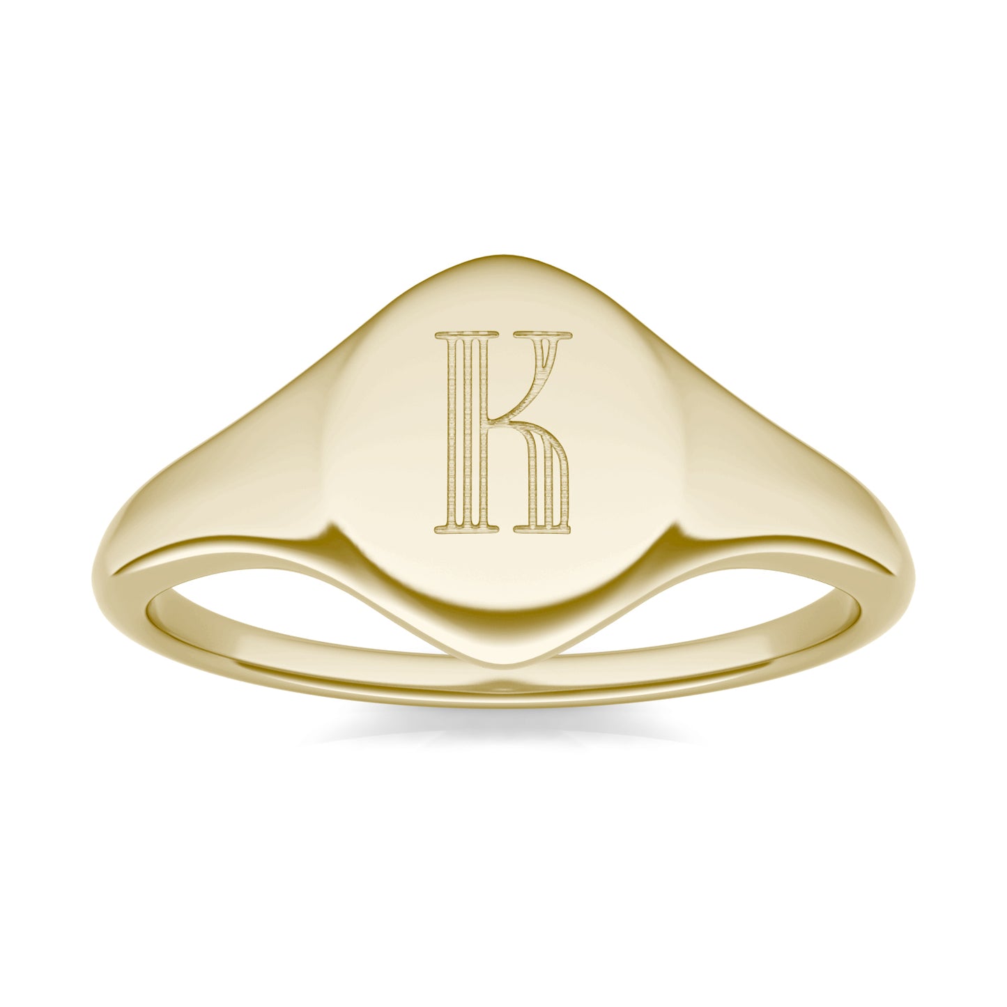 Round Caydia Lab Grown Diamond Signature Oval Initial Signet Ring 14K Yellow Gold, SIZE 7.0 Stone Color F