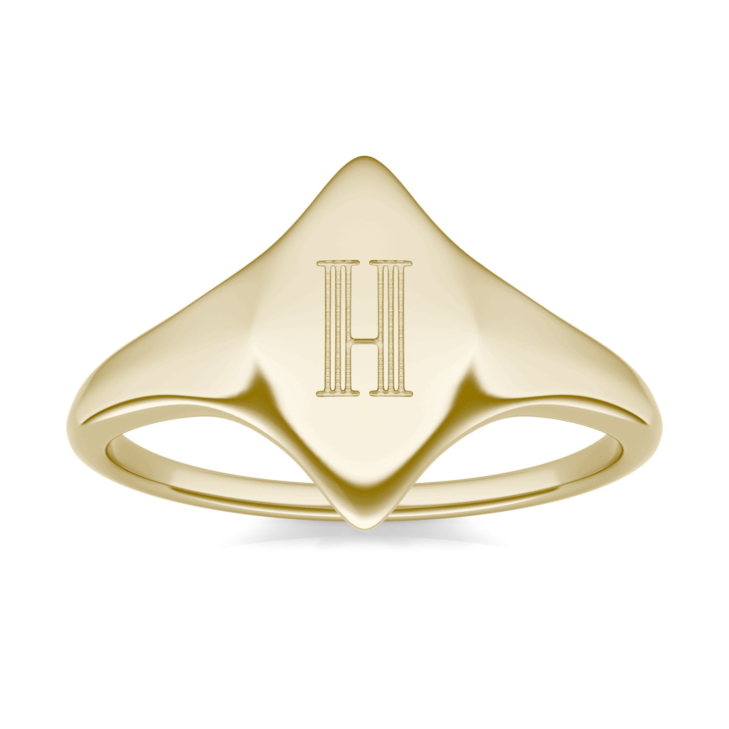 Round Caydia Lab Grown Diamond Signature Marquise Initial Signet Ring 14K Yellow Gold, SIZE 7.0 Stone Color F