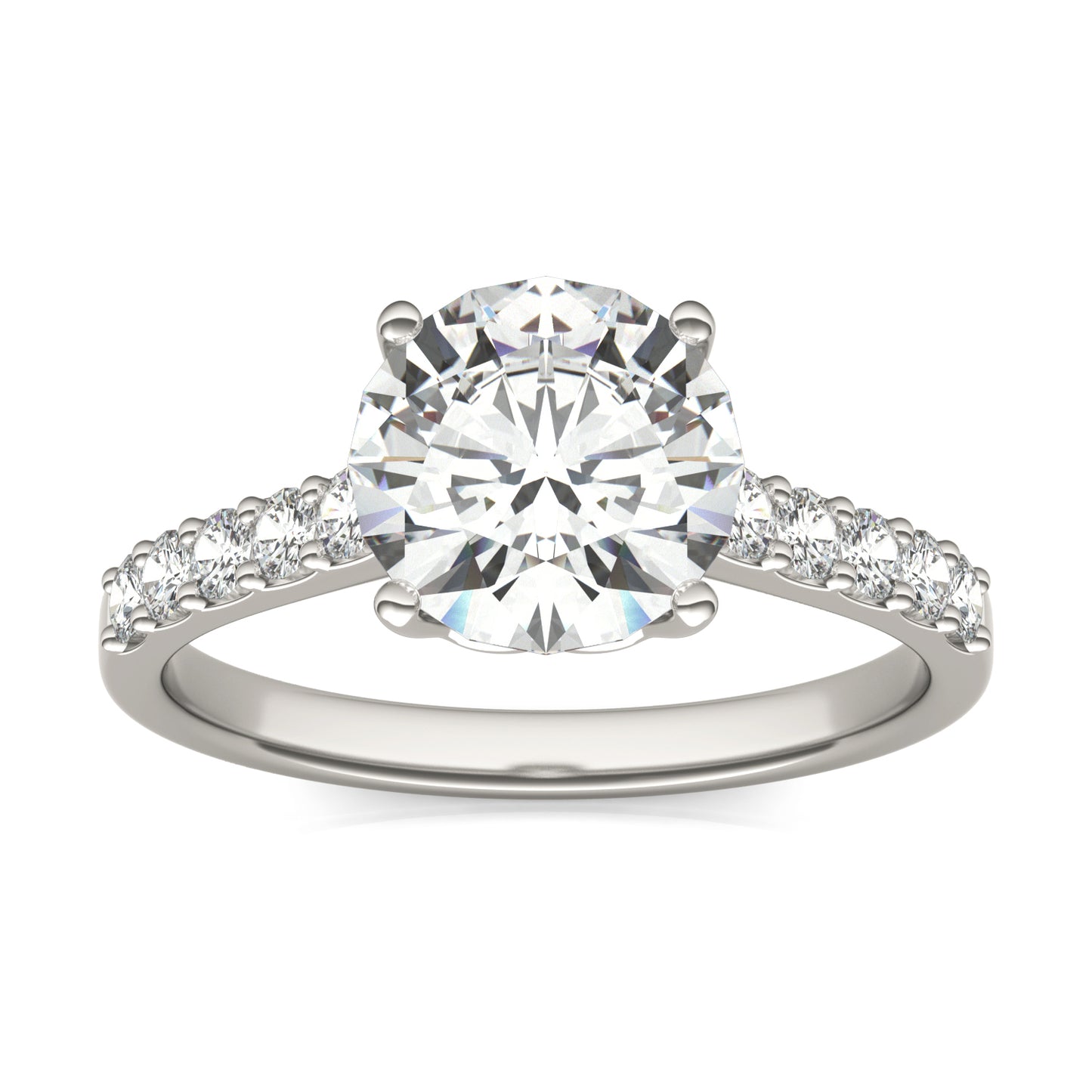 2.23 CTW DEW Round Forever One Moissanite Signature Side Stone Engagement Ring 14K White Gold