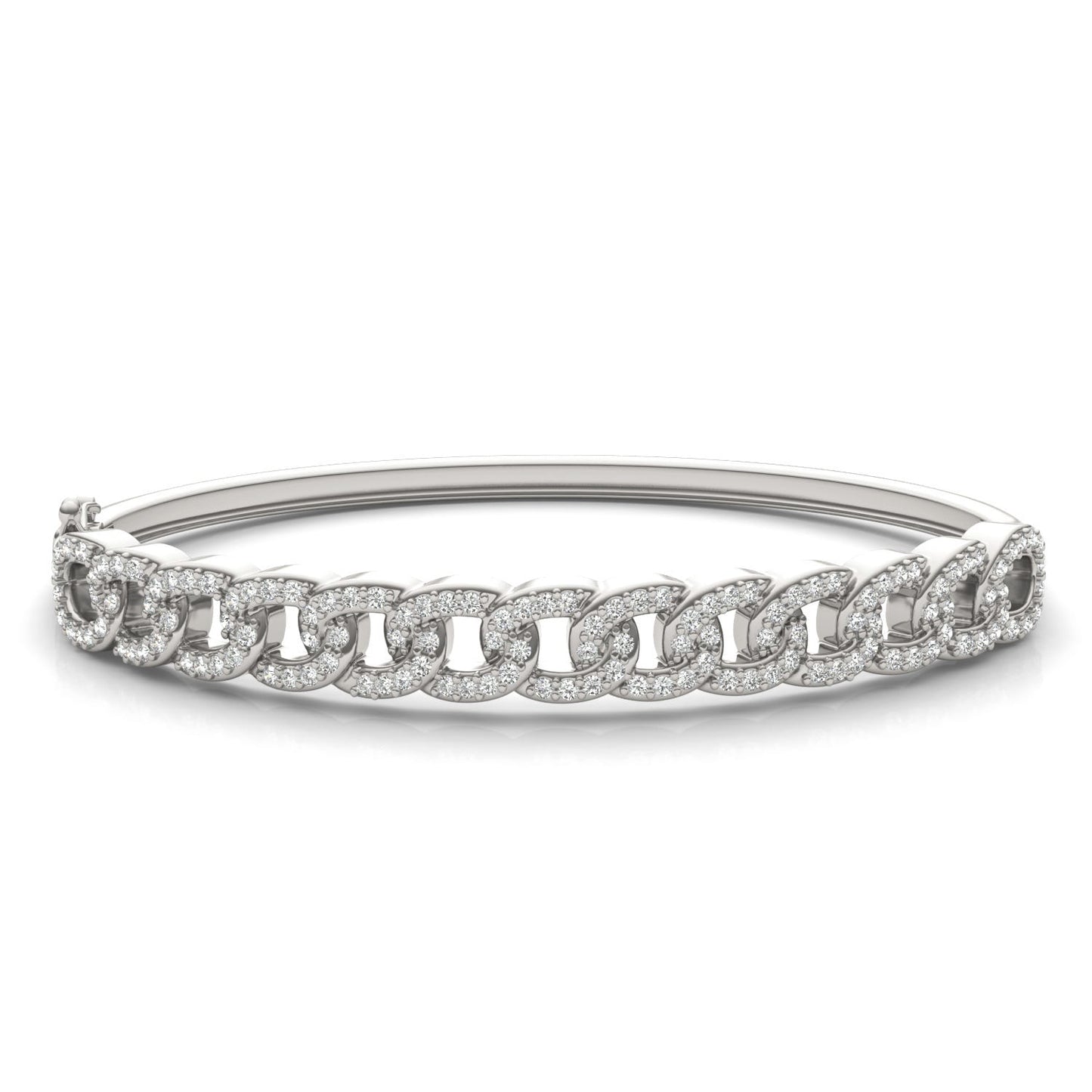 1 3/4 CTW Round Caydia Lab Grown Diamond Chain Link Bangle Bracelet 14K White Gold